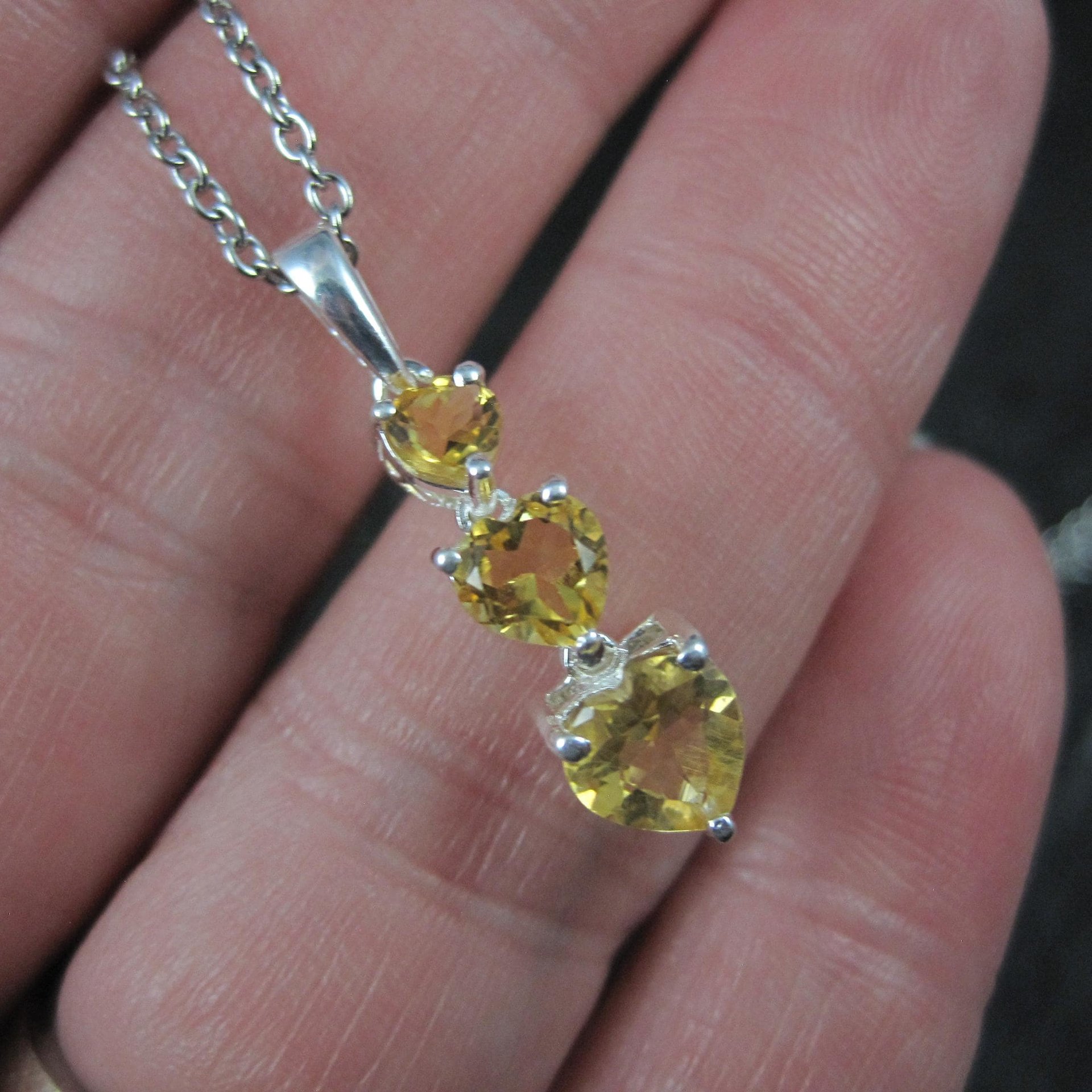Citrine Heart Pendant Sterling Silver Estate Jewelry