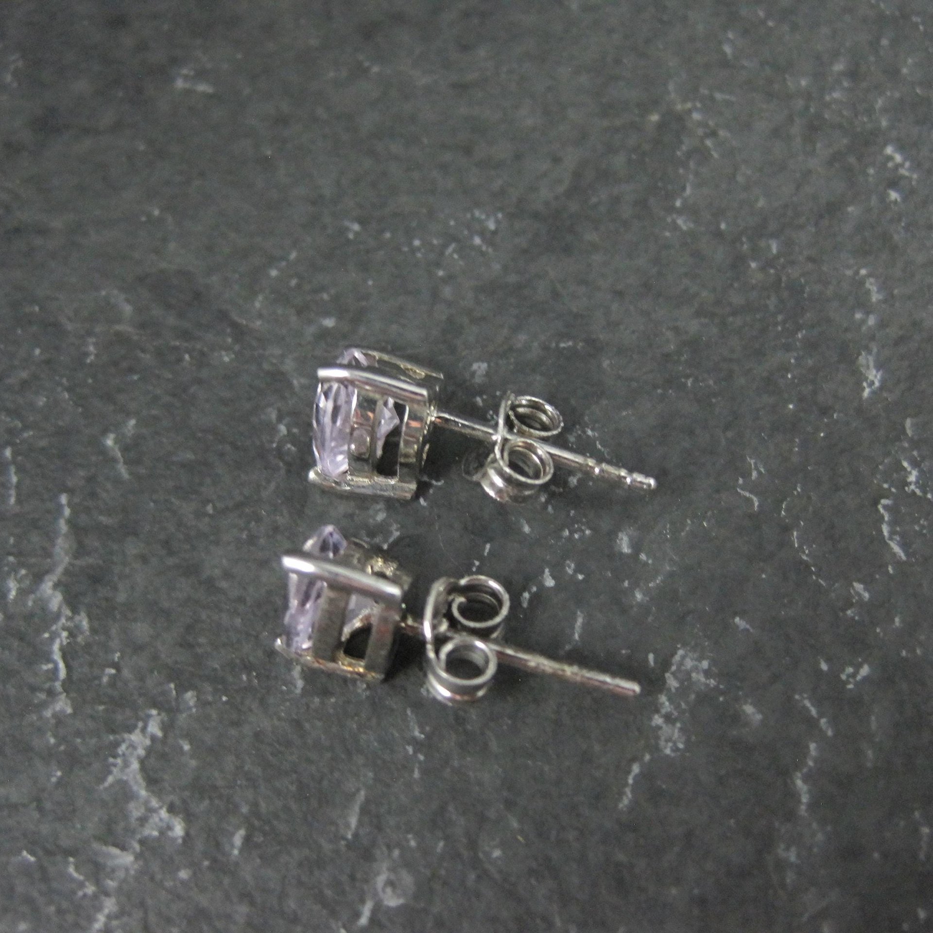 Pale Pink Amethyst Heart Stud Earrings Sterling Silver