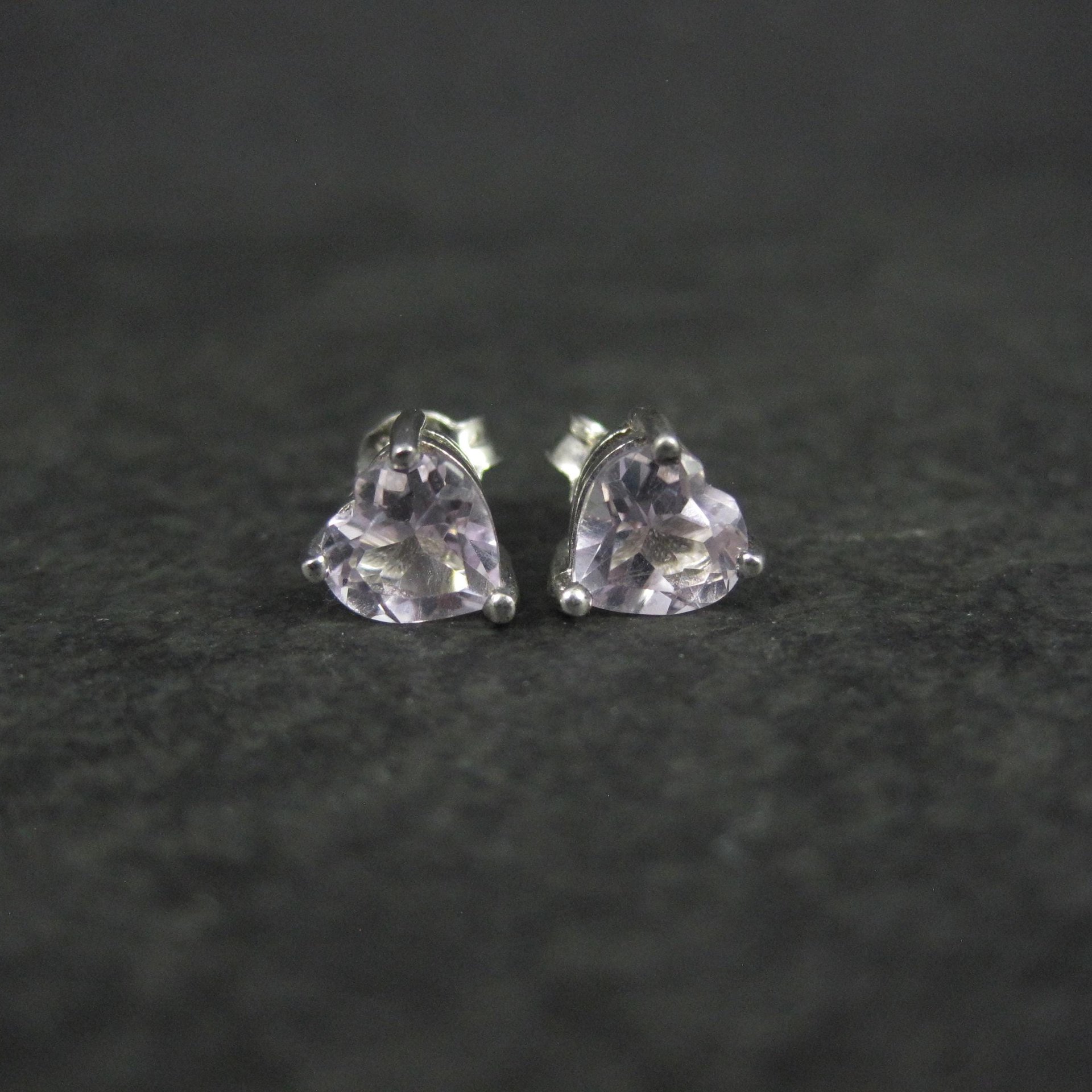 Pale Pink Amethyst Heart Stud Earrings Sterling Silver