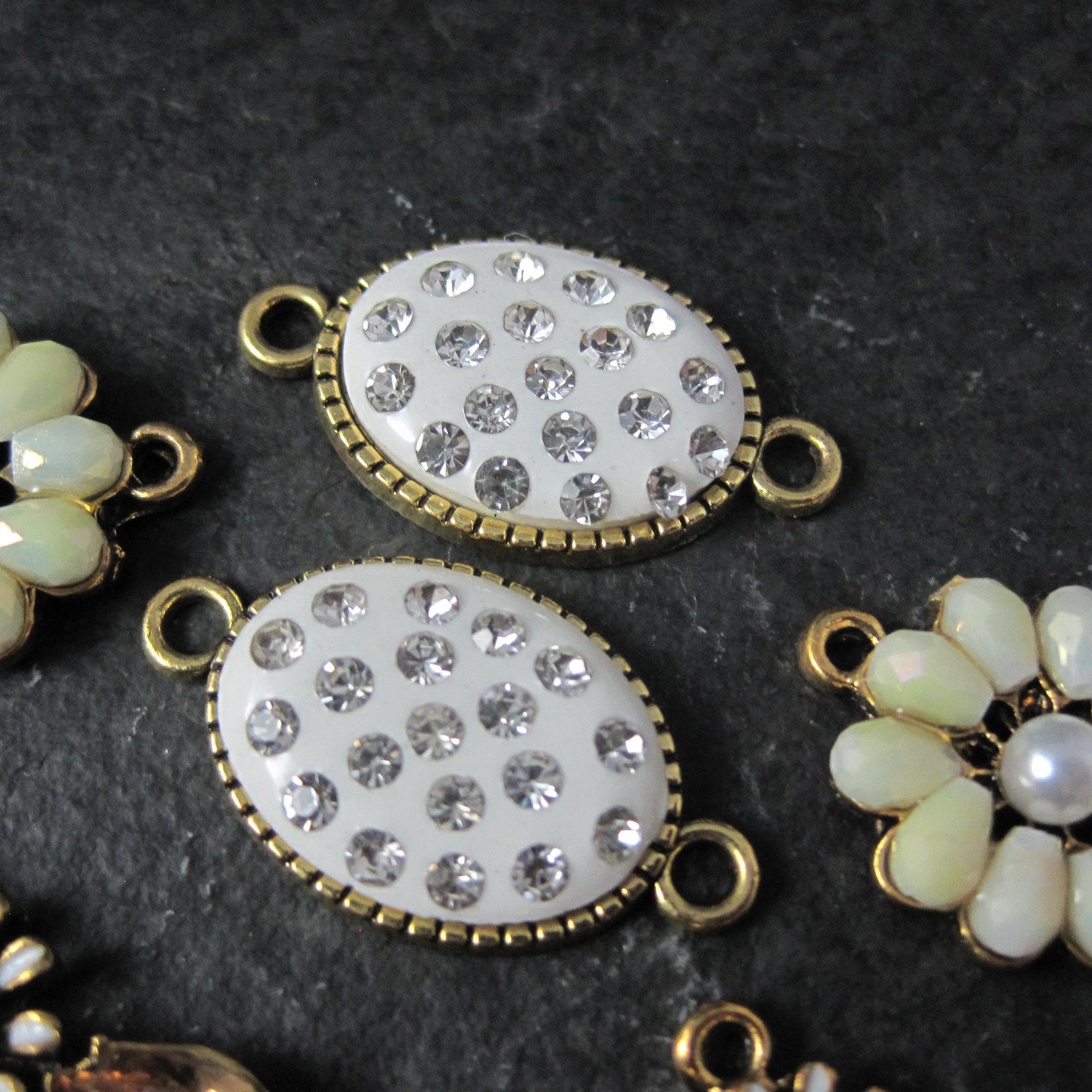 Lot of 6 Floral Rhinestone Connectors Jewelry Making