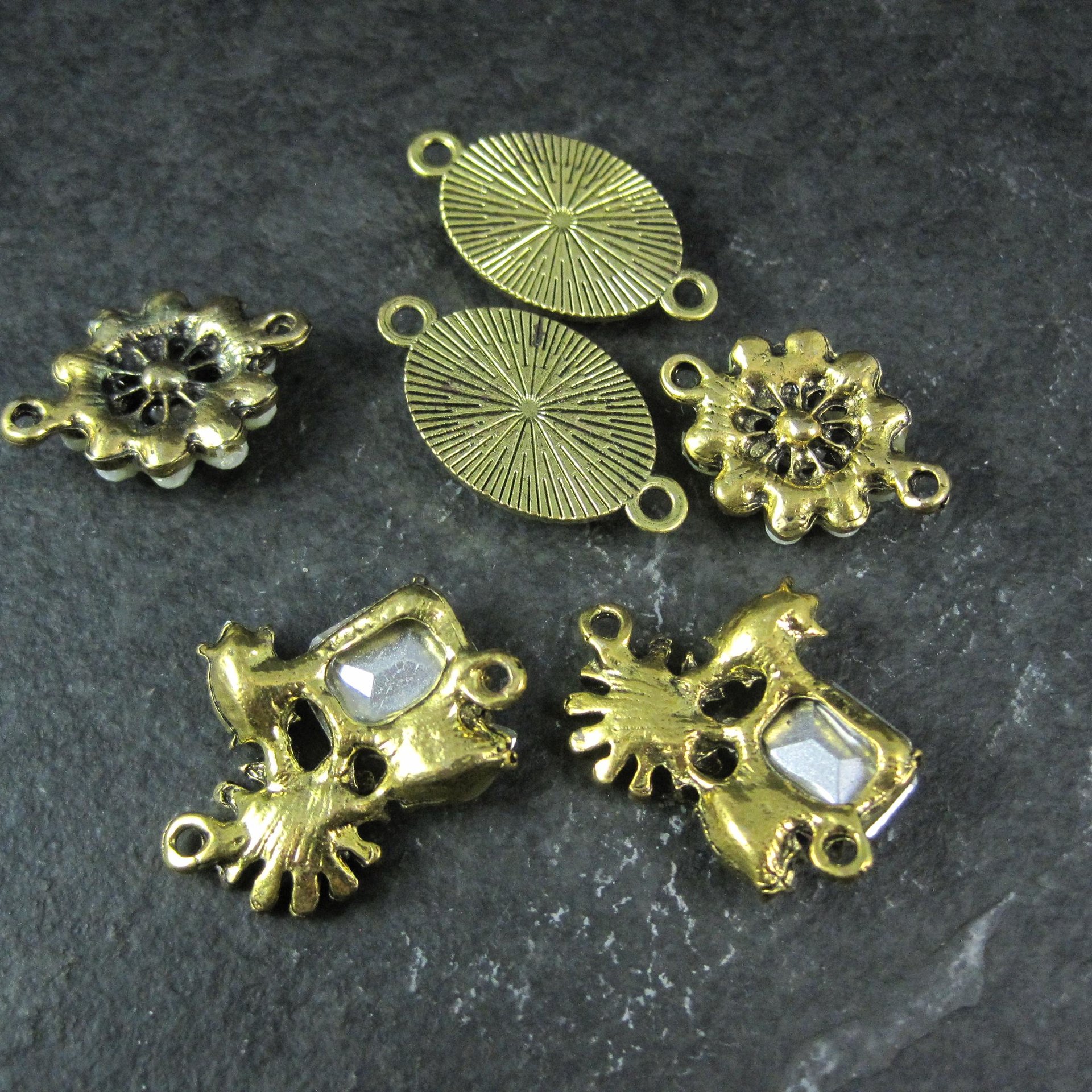 Lot of 6 Floral Rhinestone Connectors Jewelry Making