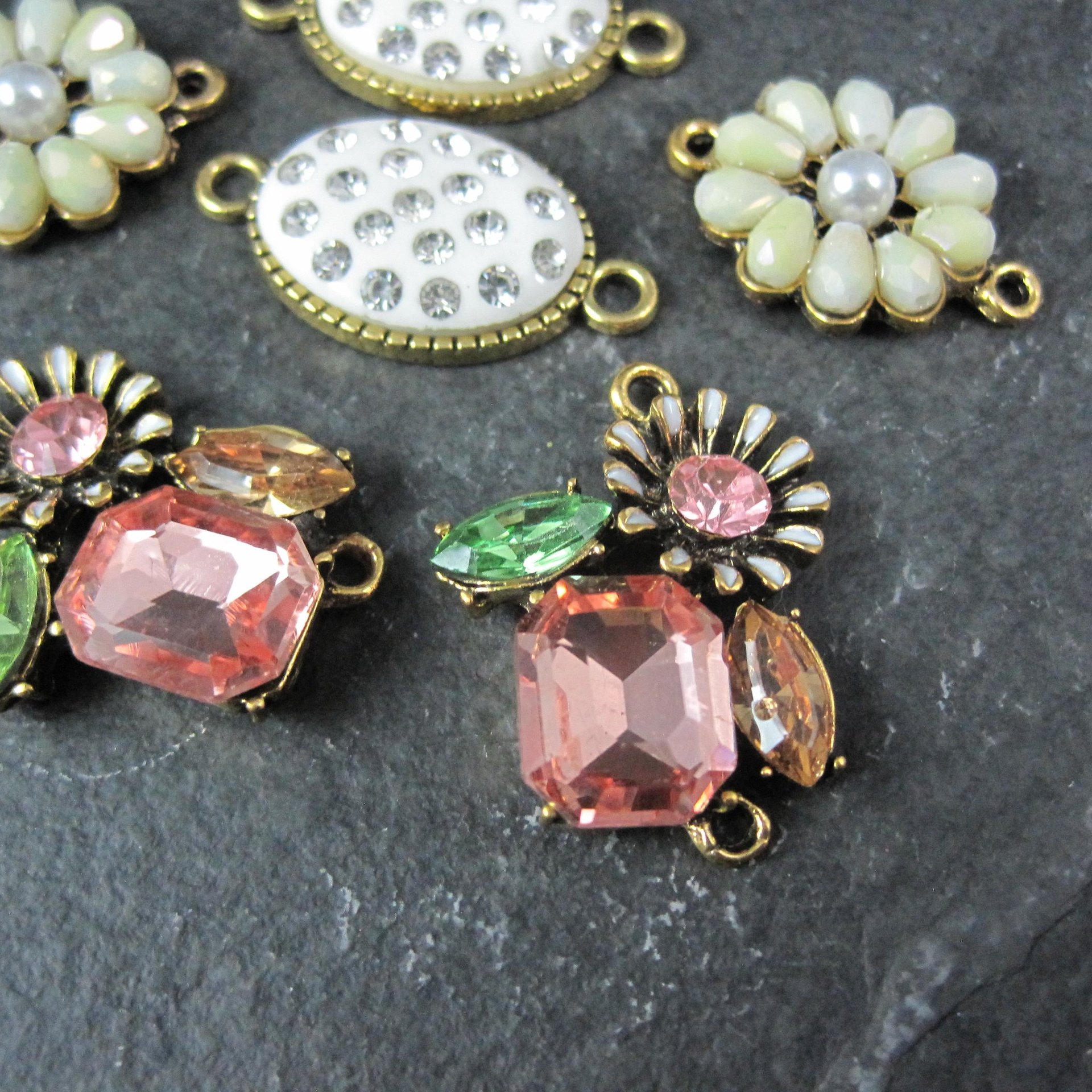 Lot of 6 Floral Rhinestone Connectors Jewelry Making