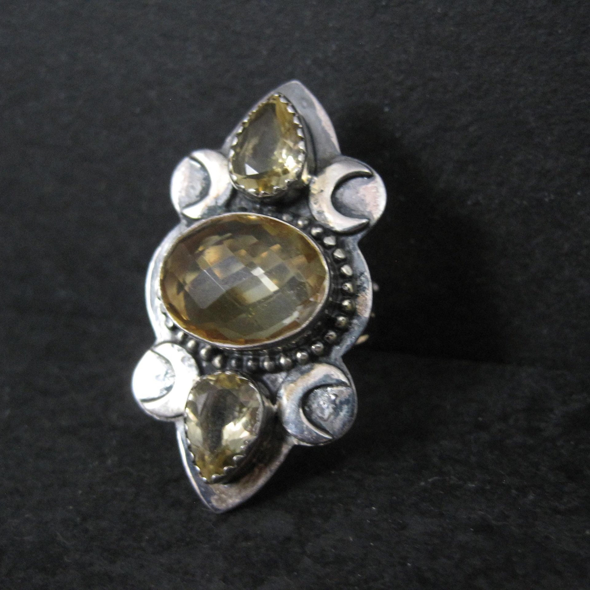 Large Estate Citrine Crescent Moon Ring Adjustable Size 8