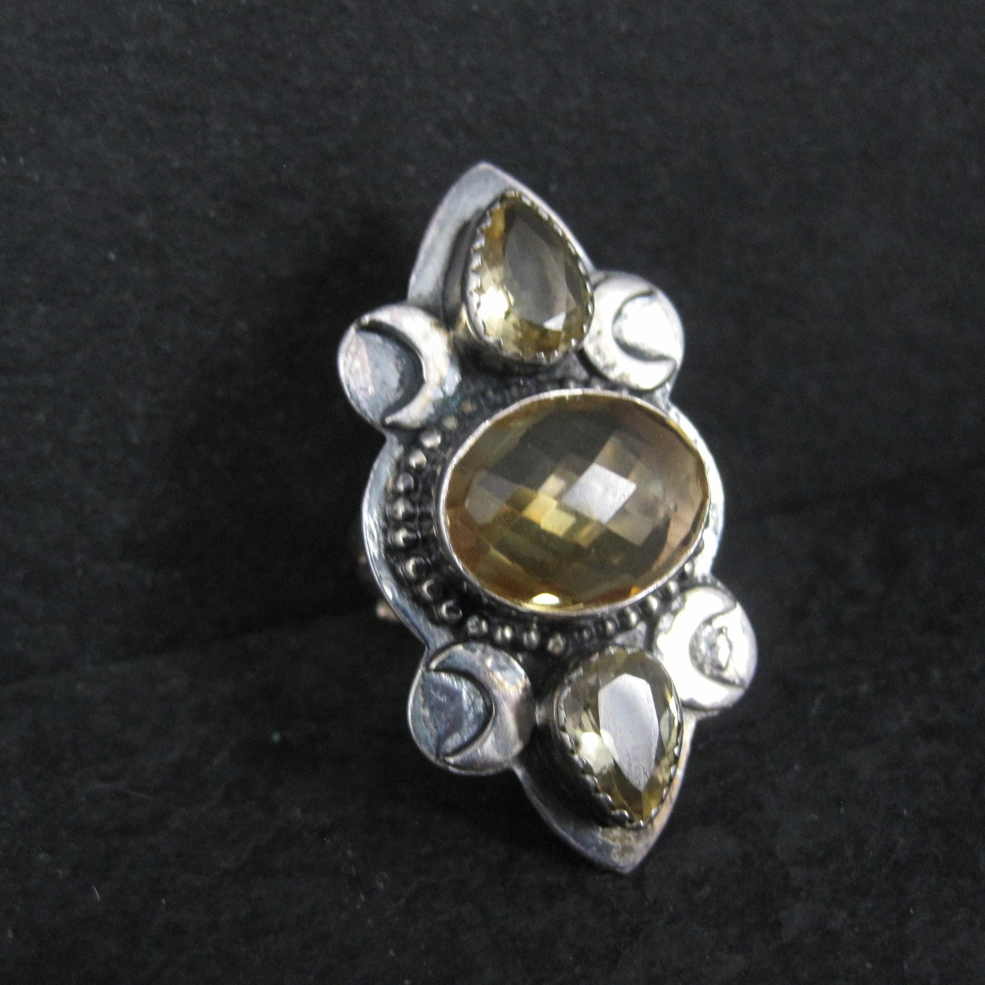 Large Estate Citrine Crescent Moon Ring Adjustable Size 8