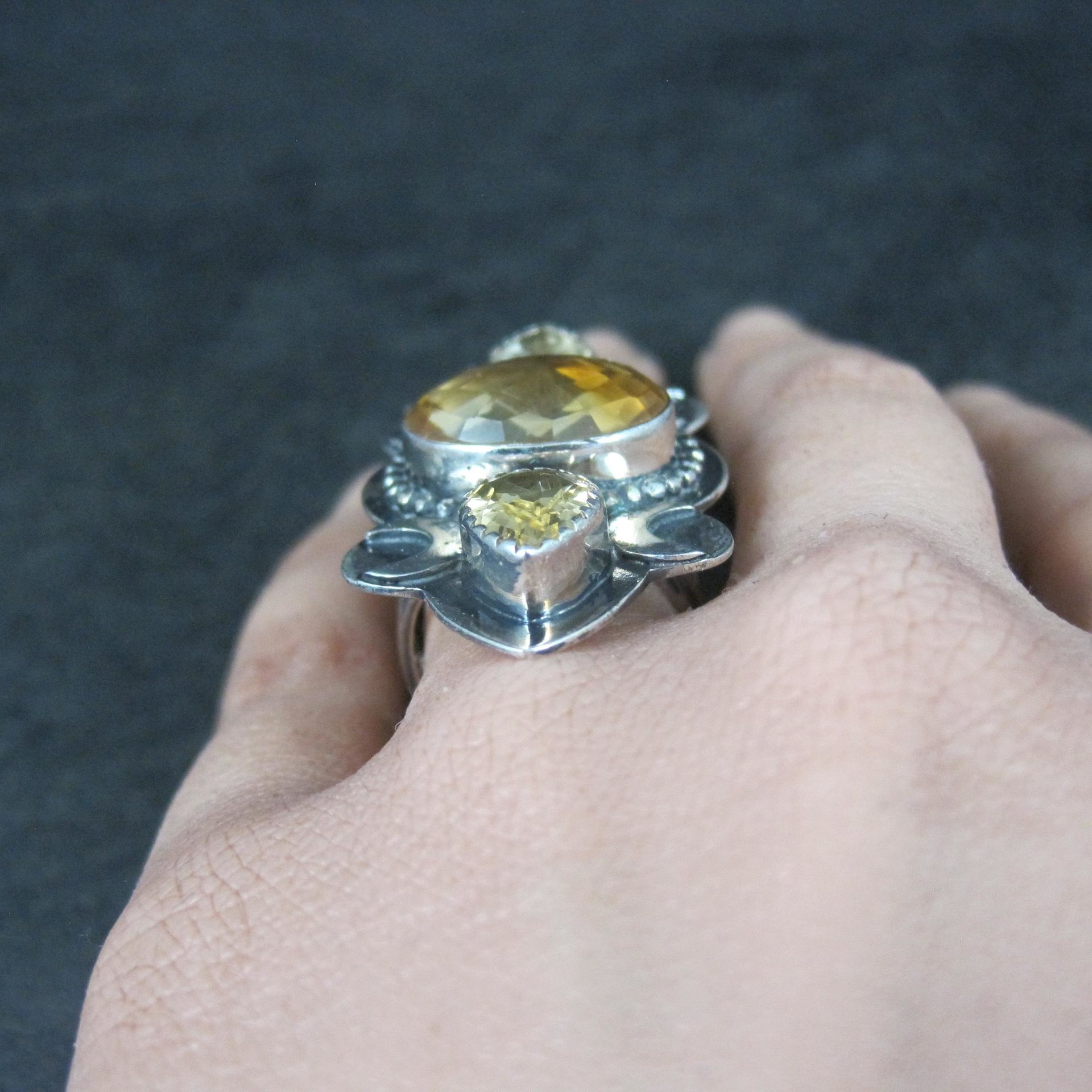 Large Estate Citrine Crescent Moon Ring Adjustable Size 8