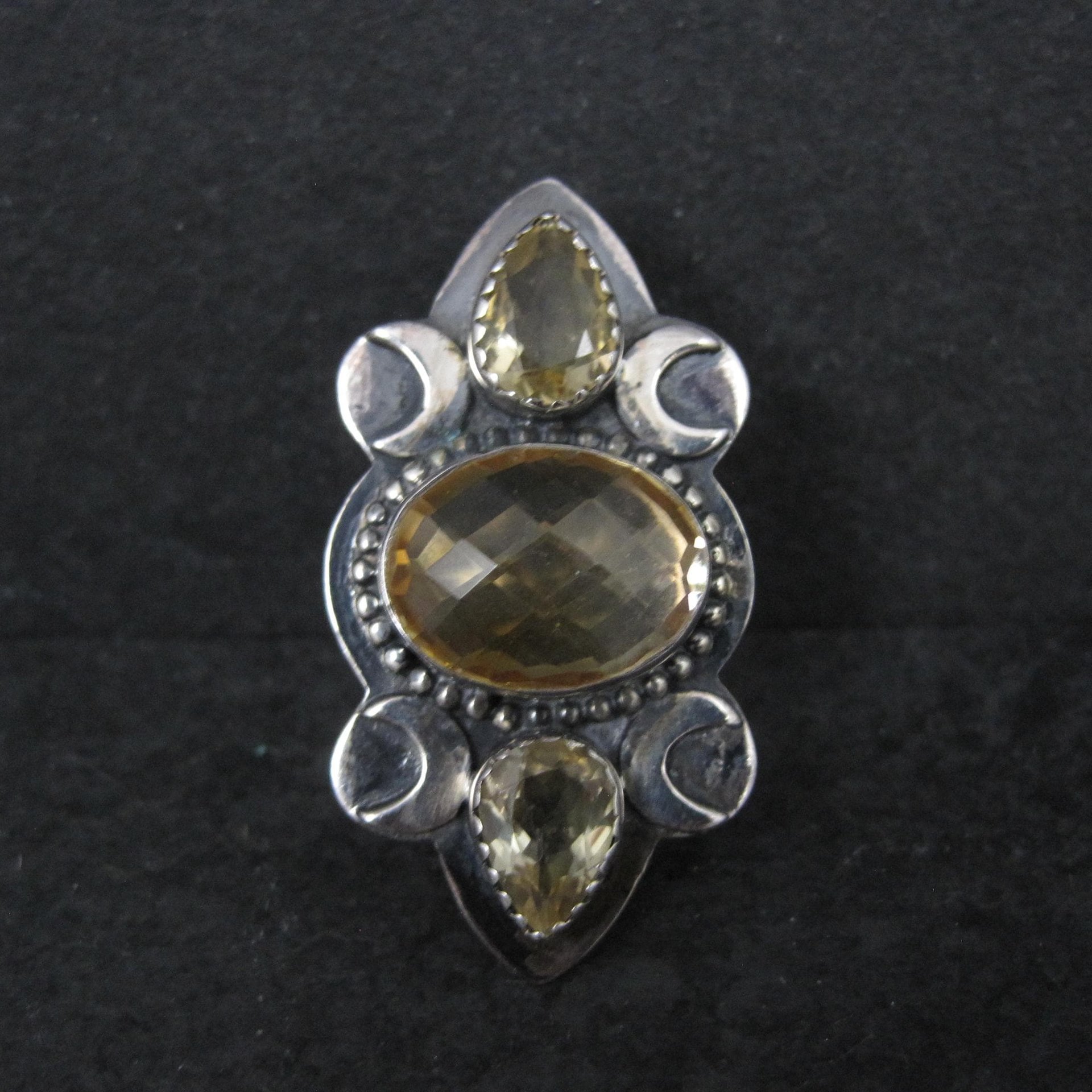 Large Estate Citrine Crescent Moon Ring Adjustable Size 8