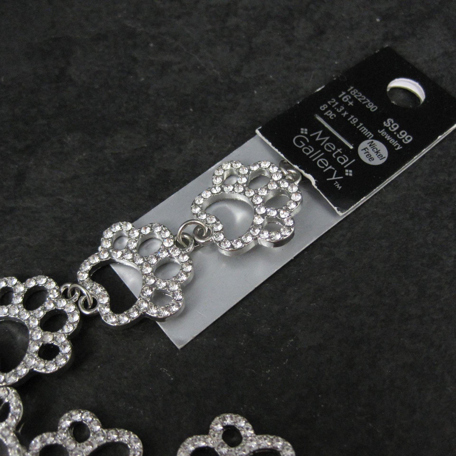 Silver Rhinestone Paw Print Jewelry Connectors