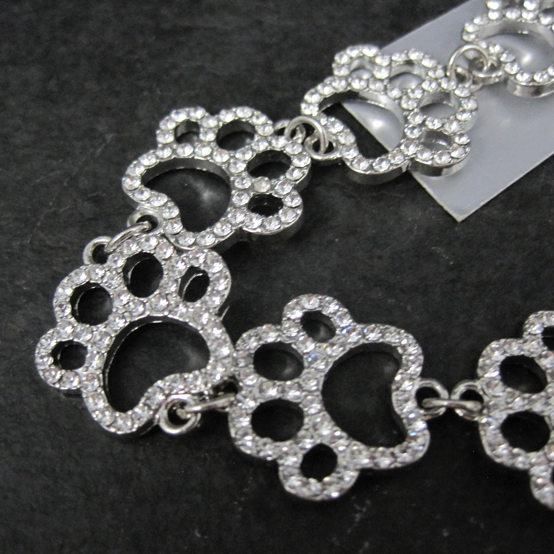 Silver Rhinestone Paw Print Jewelry Connectors