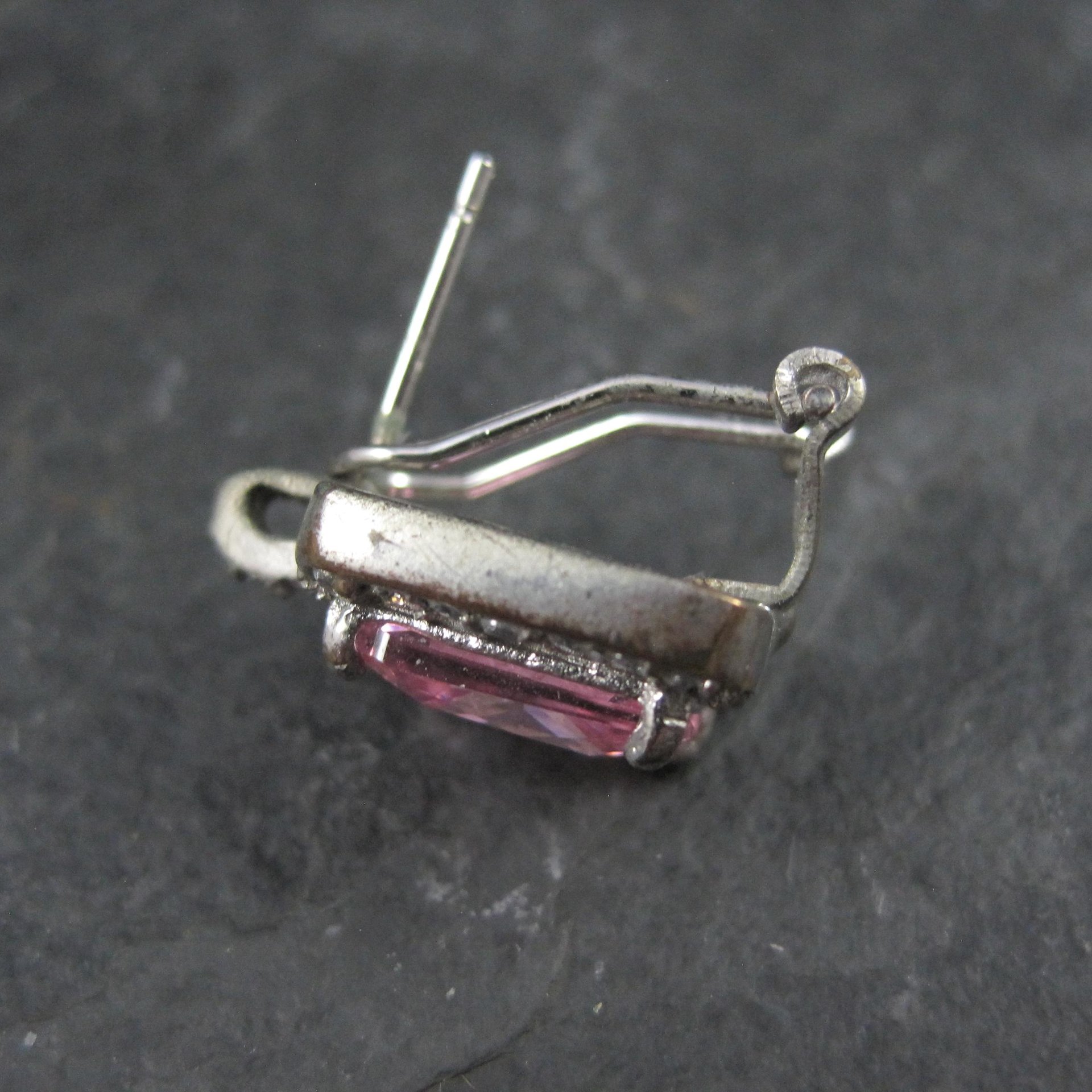 French Back Pink Cz Earrings Sterling Silver