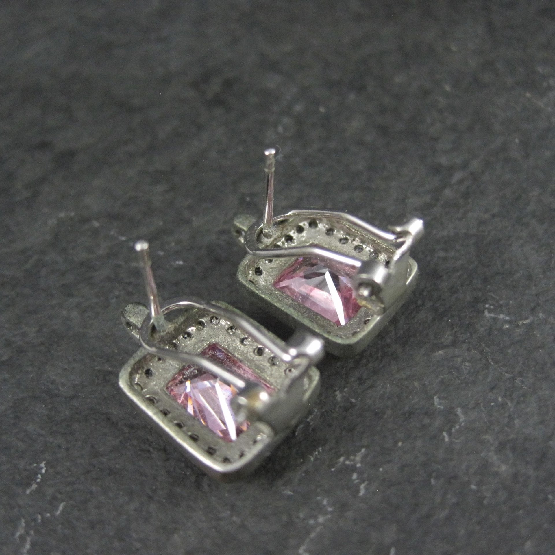 French Back Pink Cz Earrings Sterling Silver