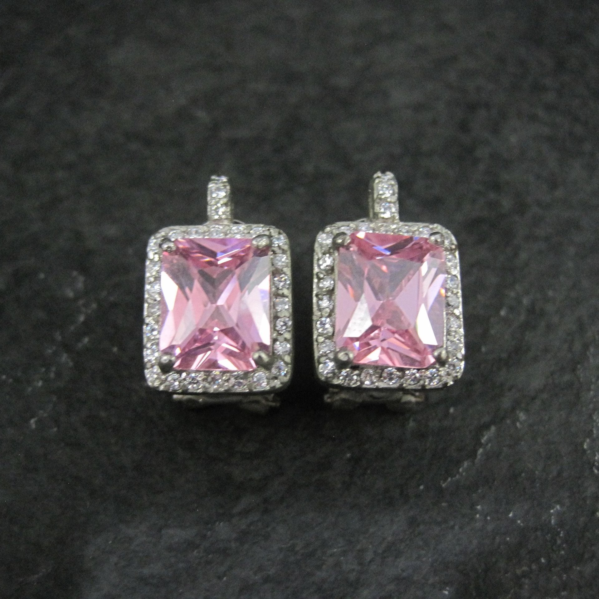 French Back Pink Cz Earrings Sterling Silver