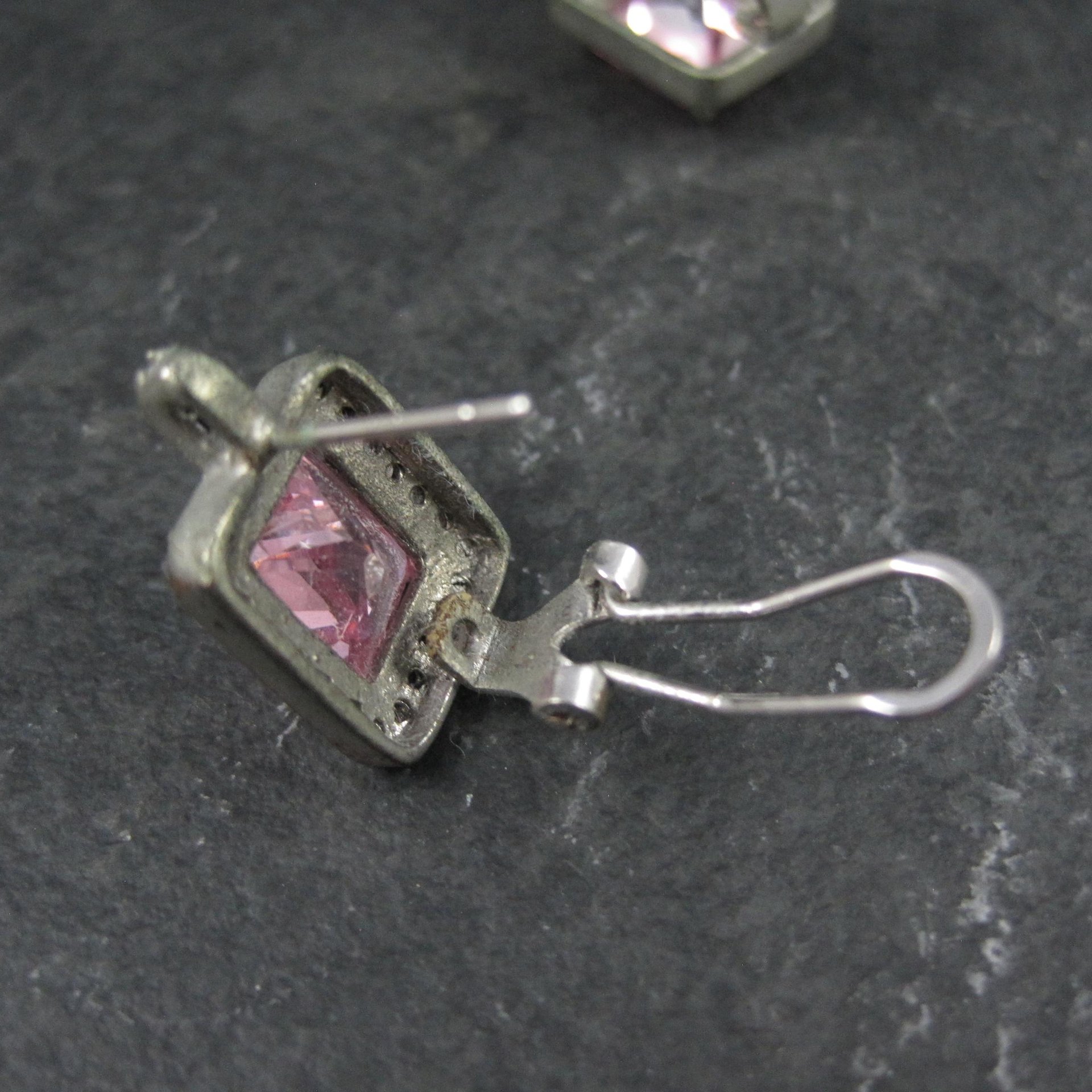 French Back Pink Cz Earrings Sterling Silver