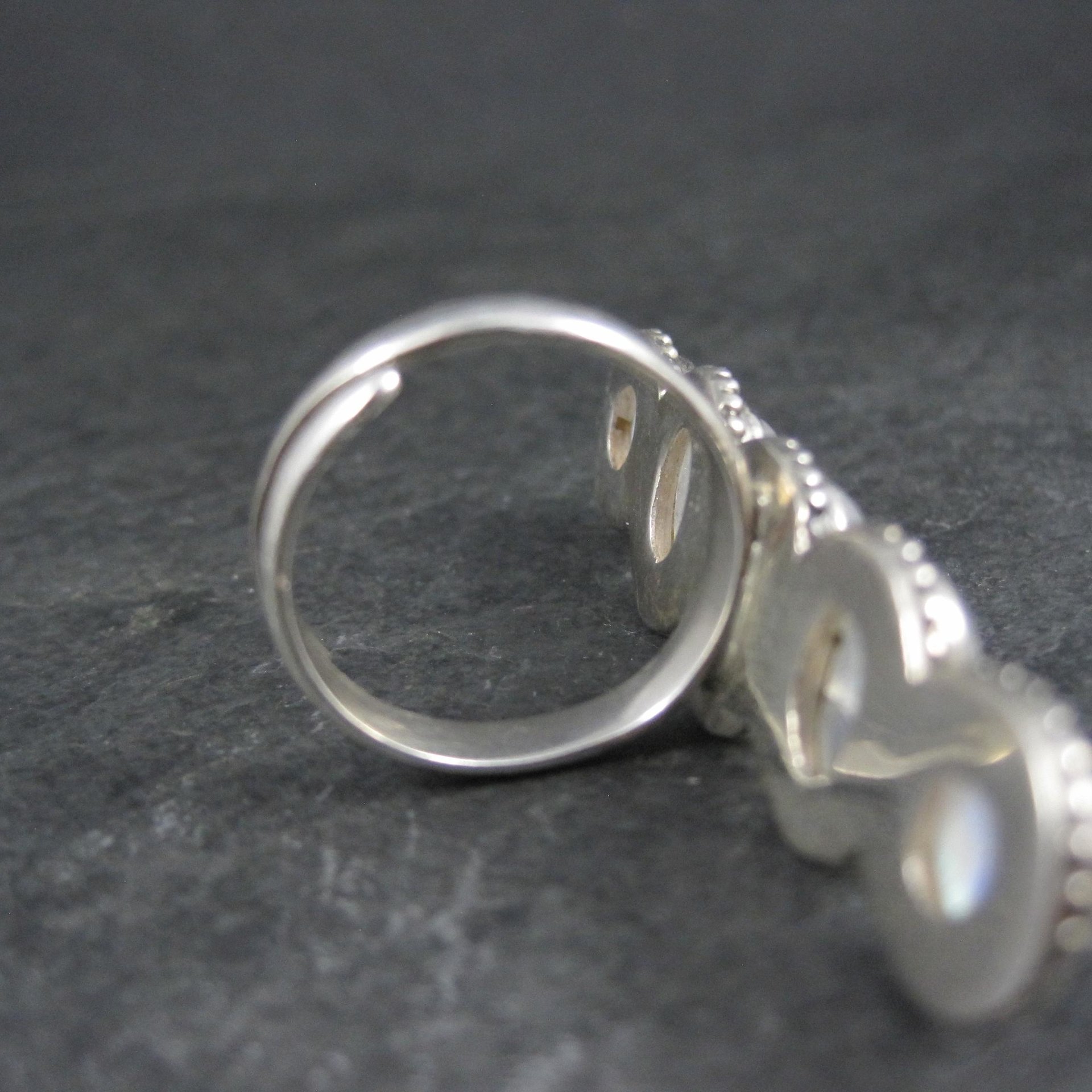Long Rainbow Moonstone Ring 925 Sterling Silver Adjustable Size 8