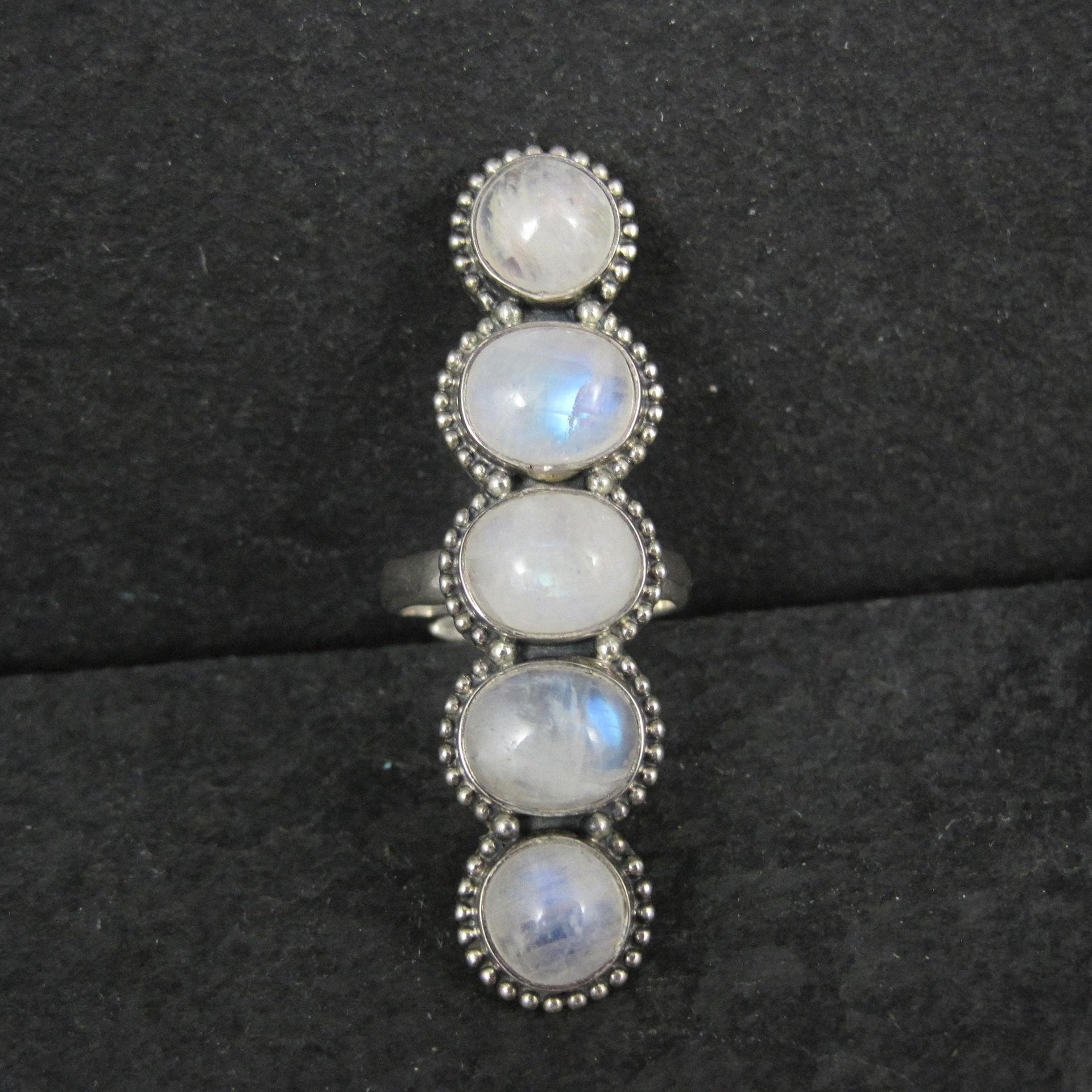 Long Rainbow Moonstone Ring 925 Sterling Silver Adjustable Size 8