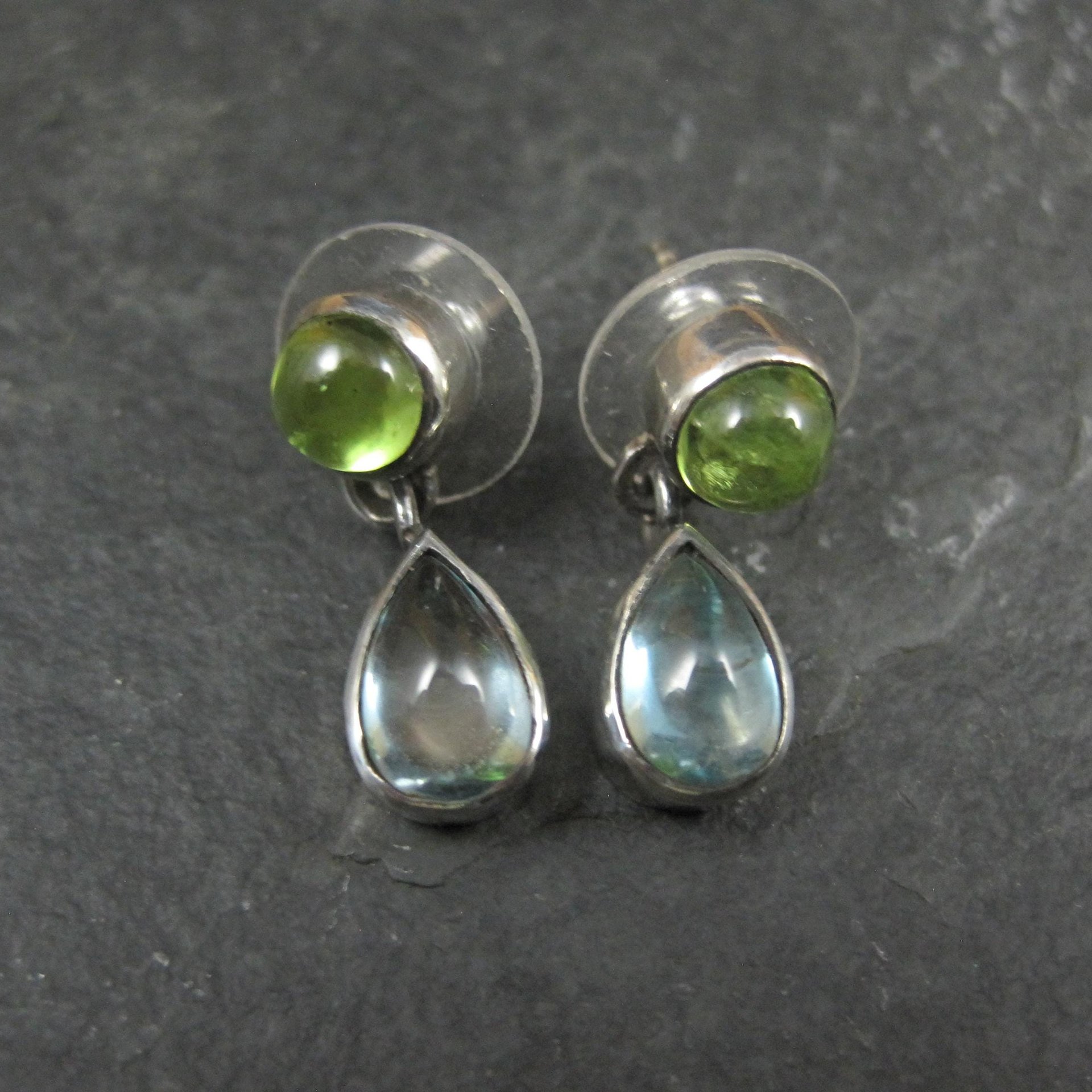 Estate Sterling Topaz & Peridot Earrings