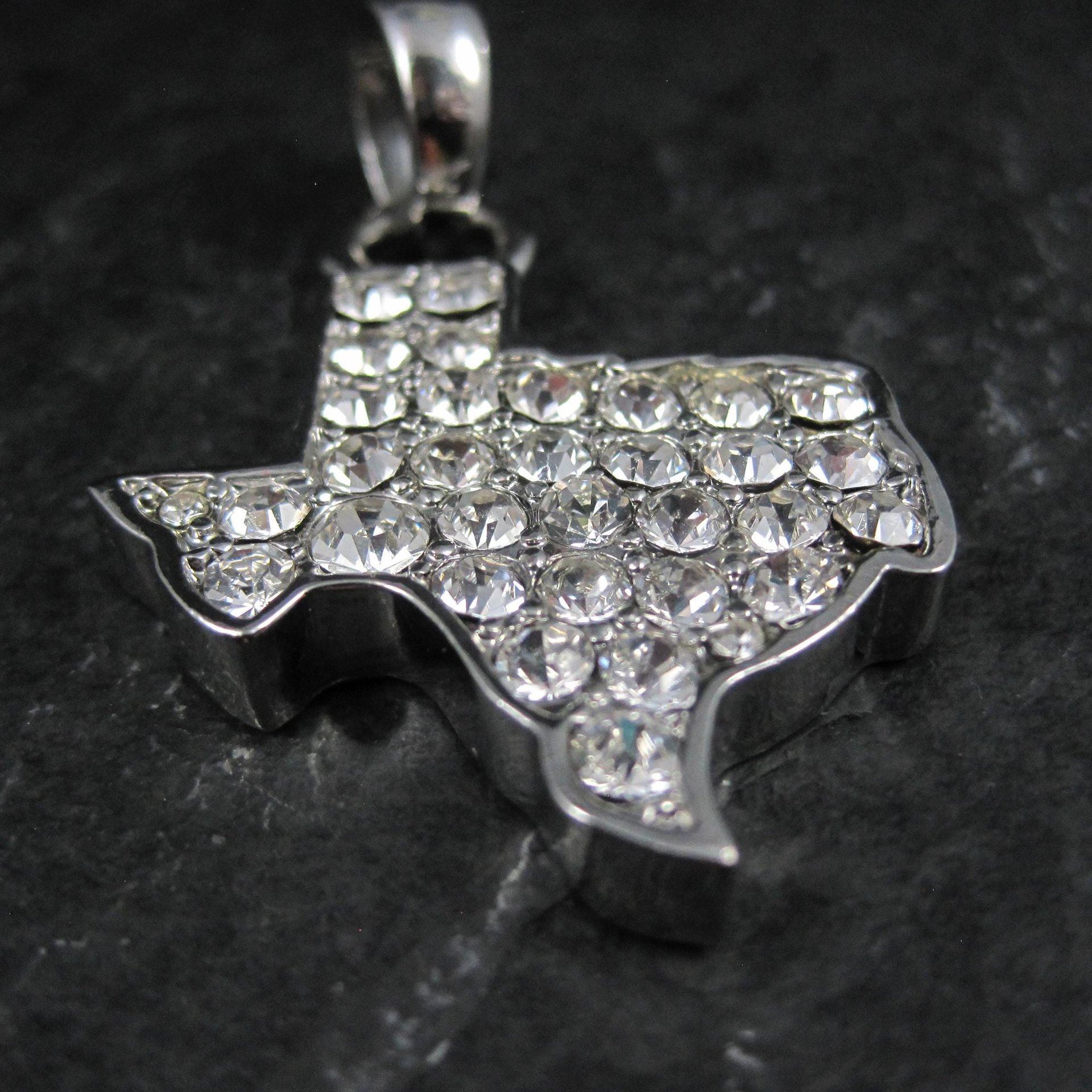 Silver Plated Rhinestone Texas Pendant