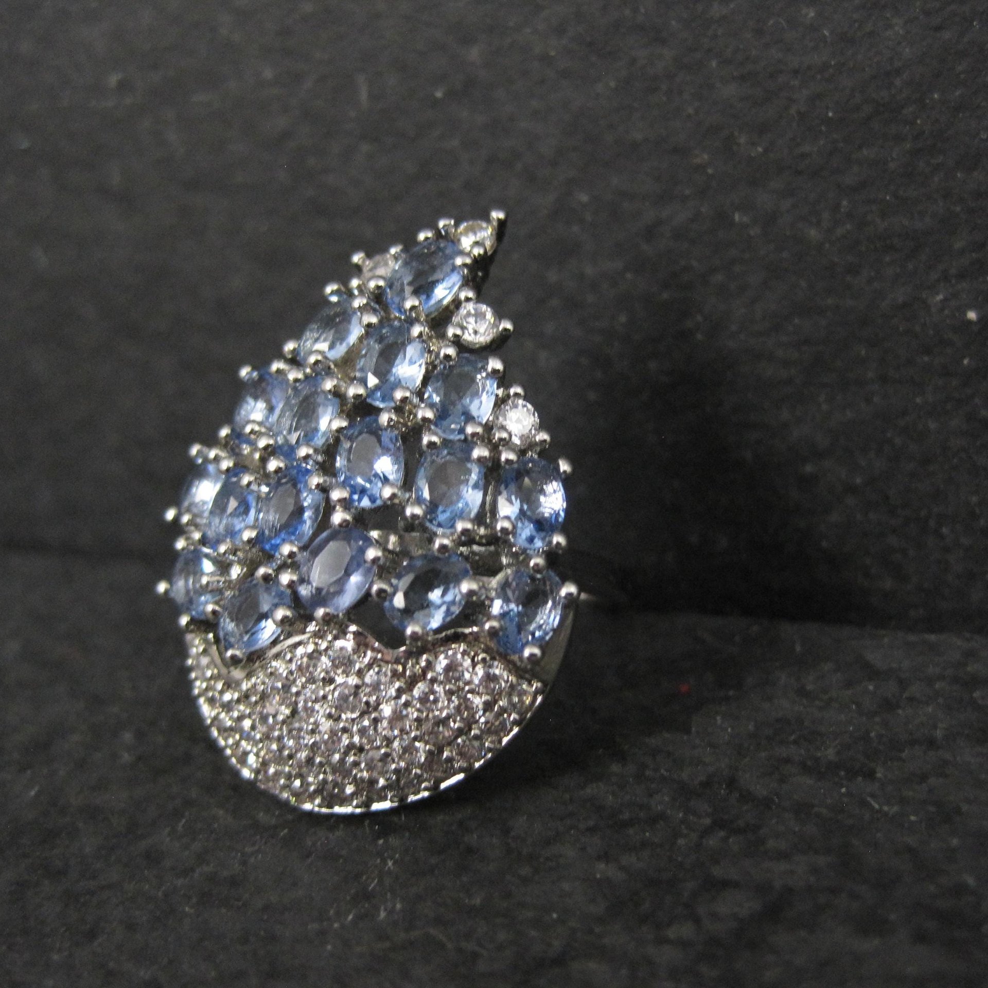 1990s Tanzanite Purple Cz Cocktail Ring Sterling Silver Size 6