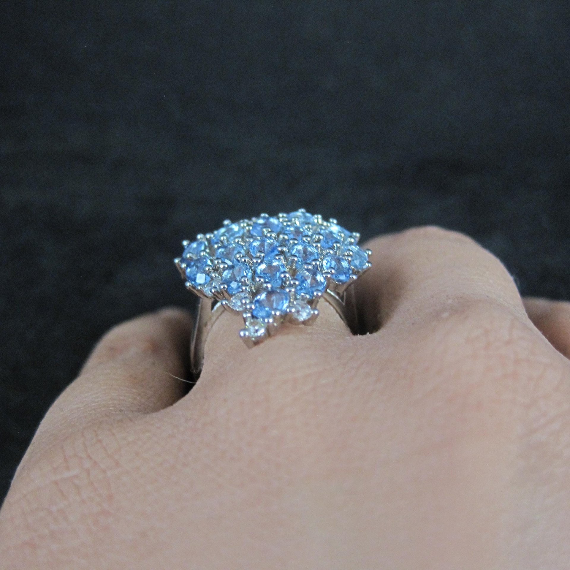 1990s Tanzanite Purple Cz Cocktail Ring Sterling Silver Size 6