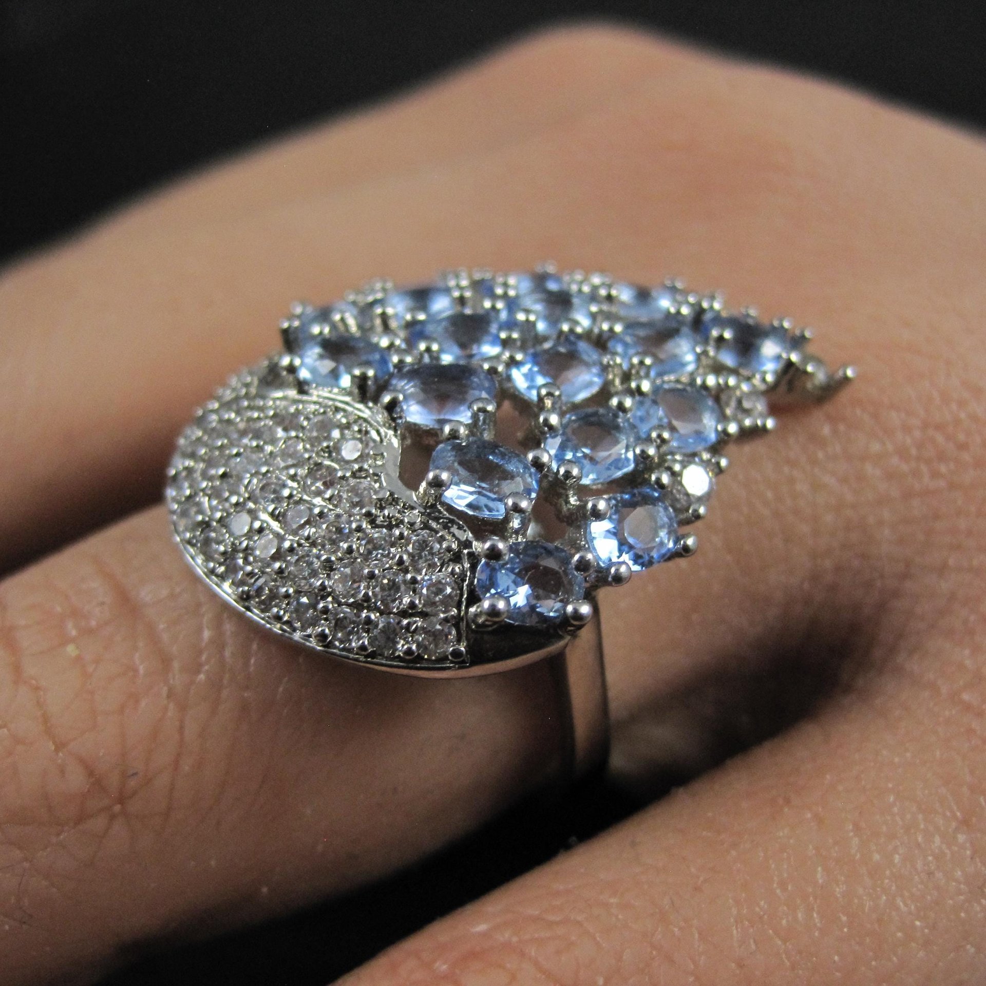 1990s Tanzanite Purple Cz Cocktail Ring Sterling Silver Size 6