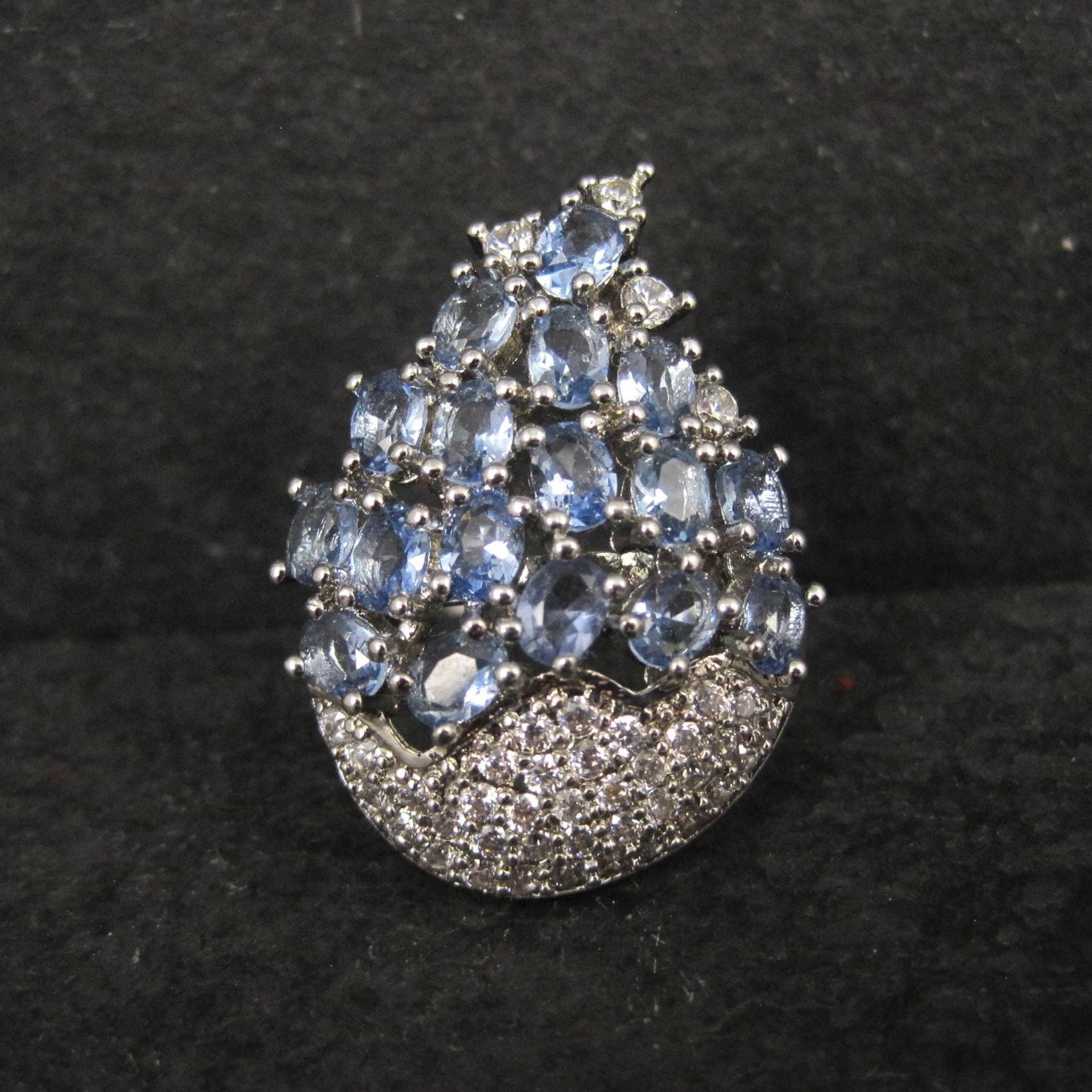 1990s Tanzanite Purple Cz Cocktail Ring Sterling Silver Size 6