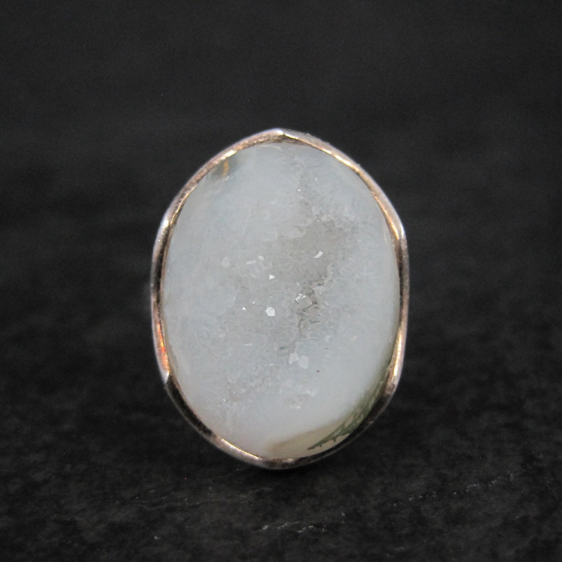Sterling Silver White Druzy Quartz Ring Size 8