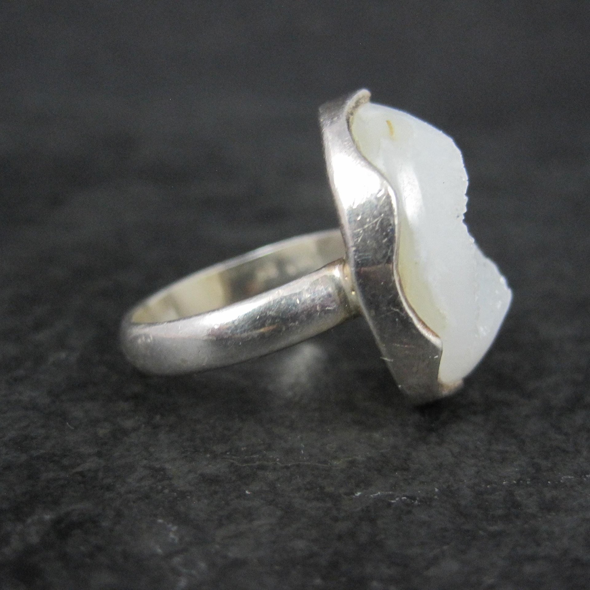 Sterling Silver White Druzy Quartz Ring Size 8