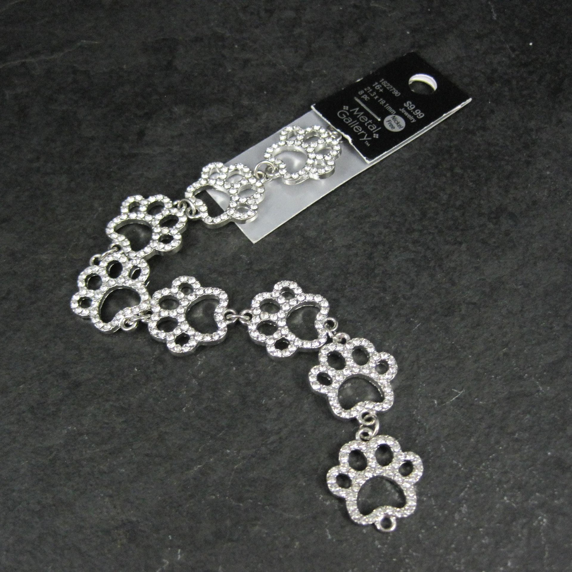 Silver Rhinestone Paw Print Jewelry Connectors