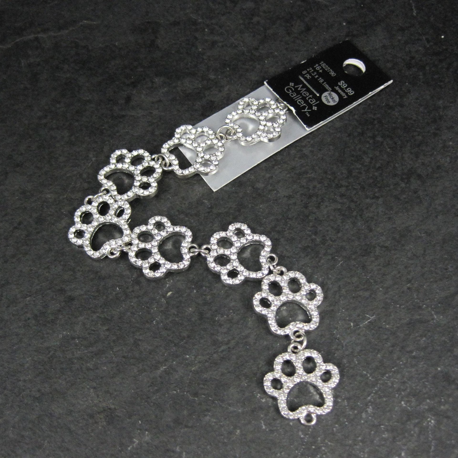 Silver Rhinestone Paw Print Jewelry Connectors