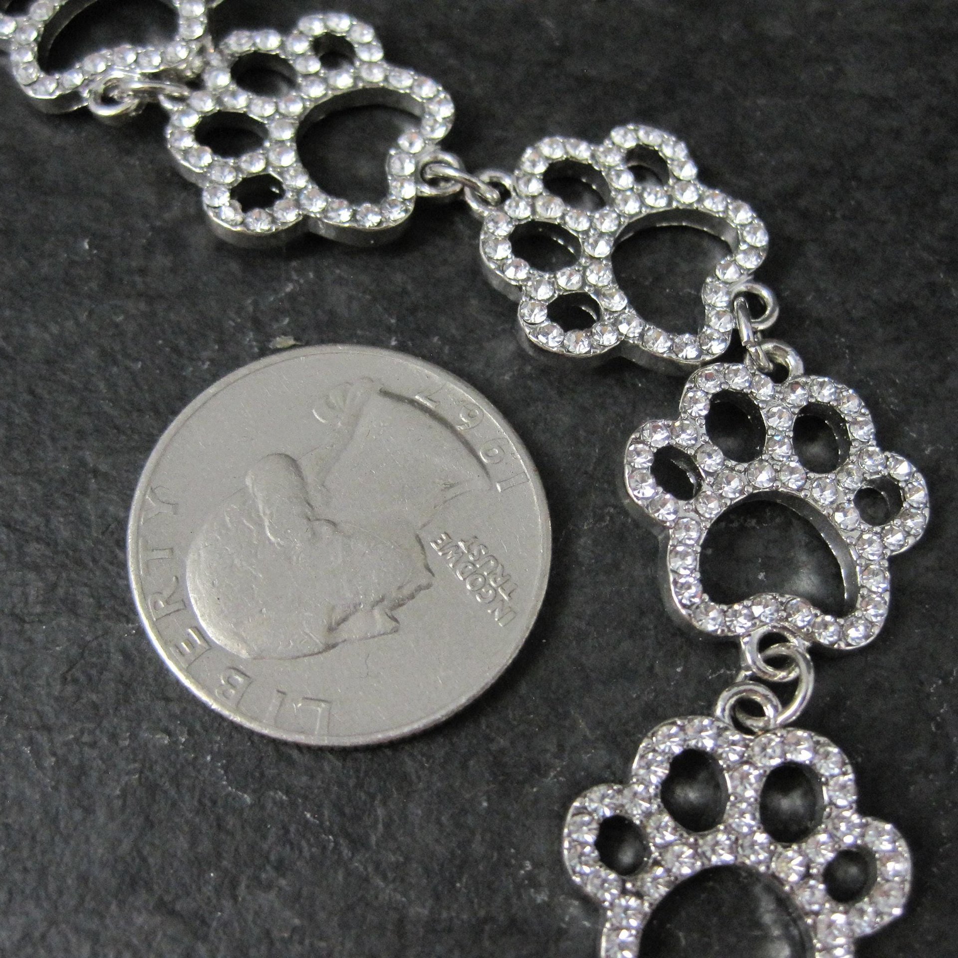 Silver Rhinestone Paw Print Jewelry Connectors
