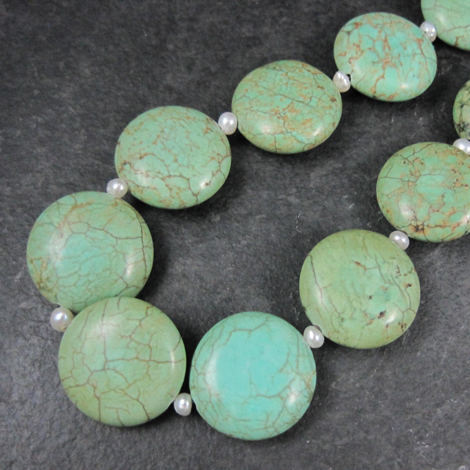 Cloud Mountain Green Turquoise and Pearl Necklace 17"