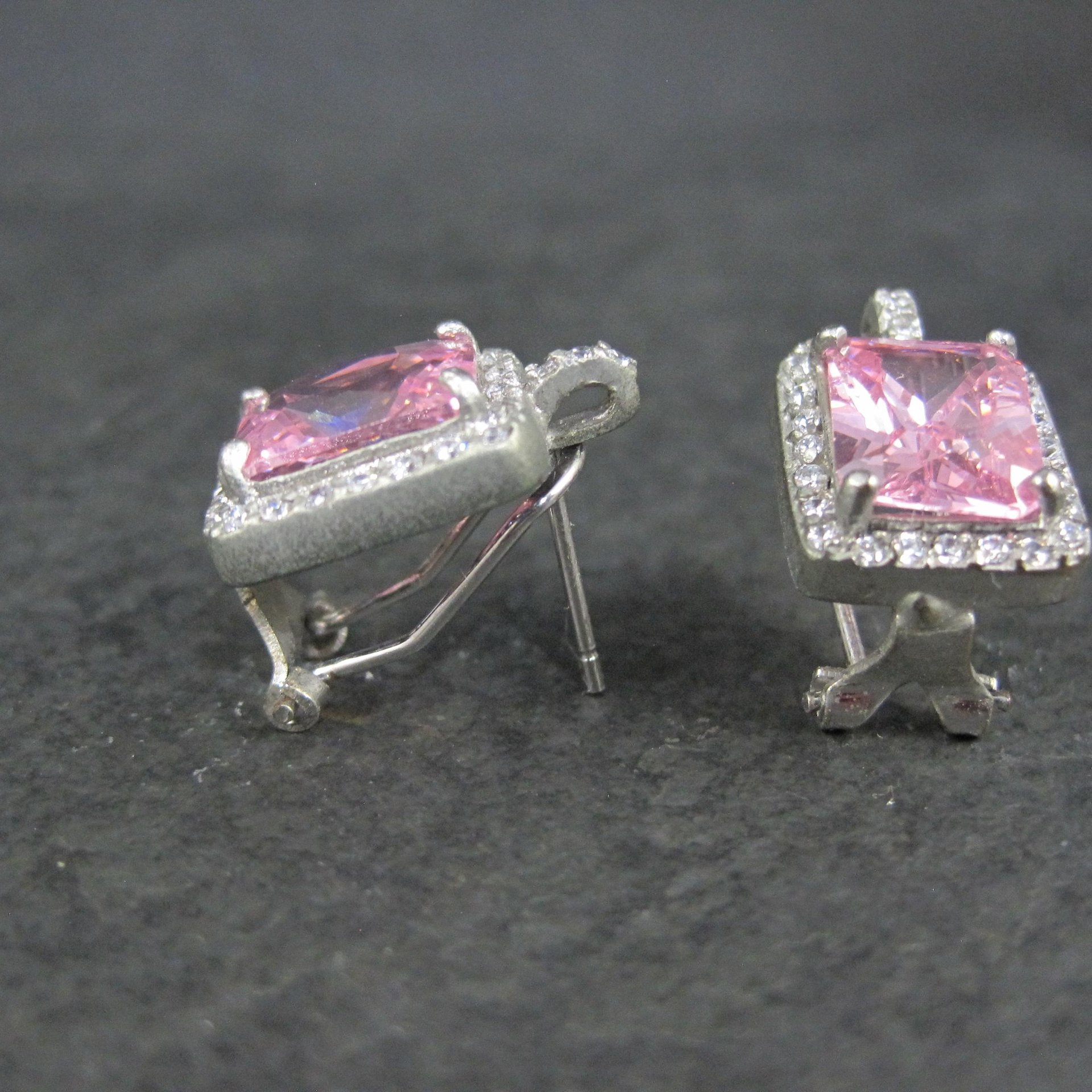 French Back Pink Cz Earrings Sterling Silver