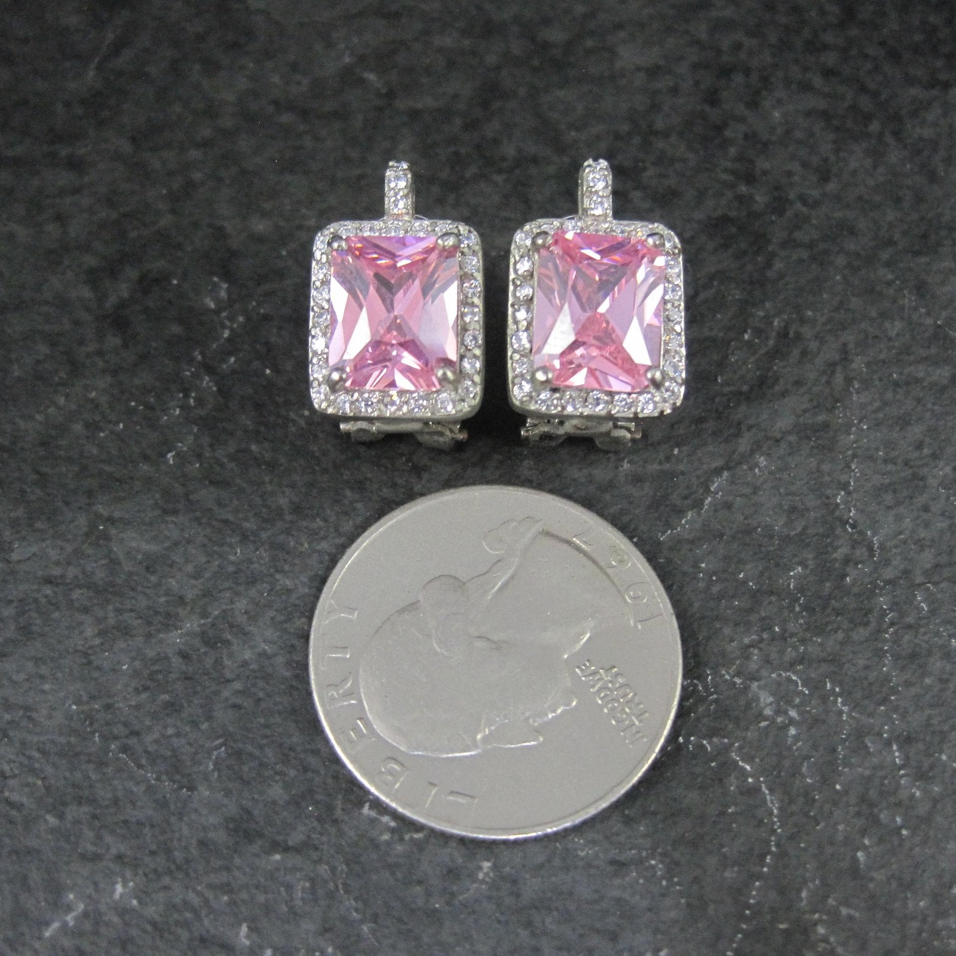 French Back Pink Cz Earrings Sterling Silver