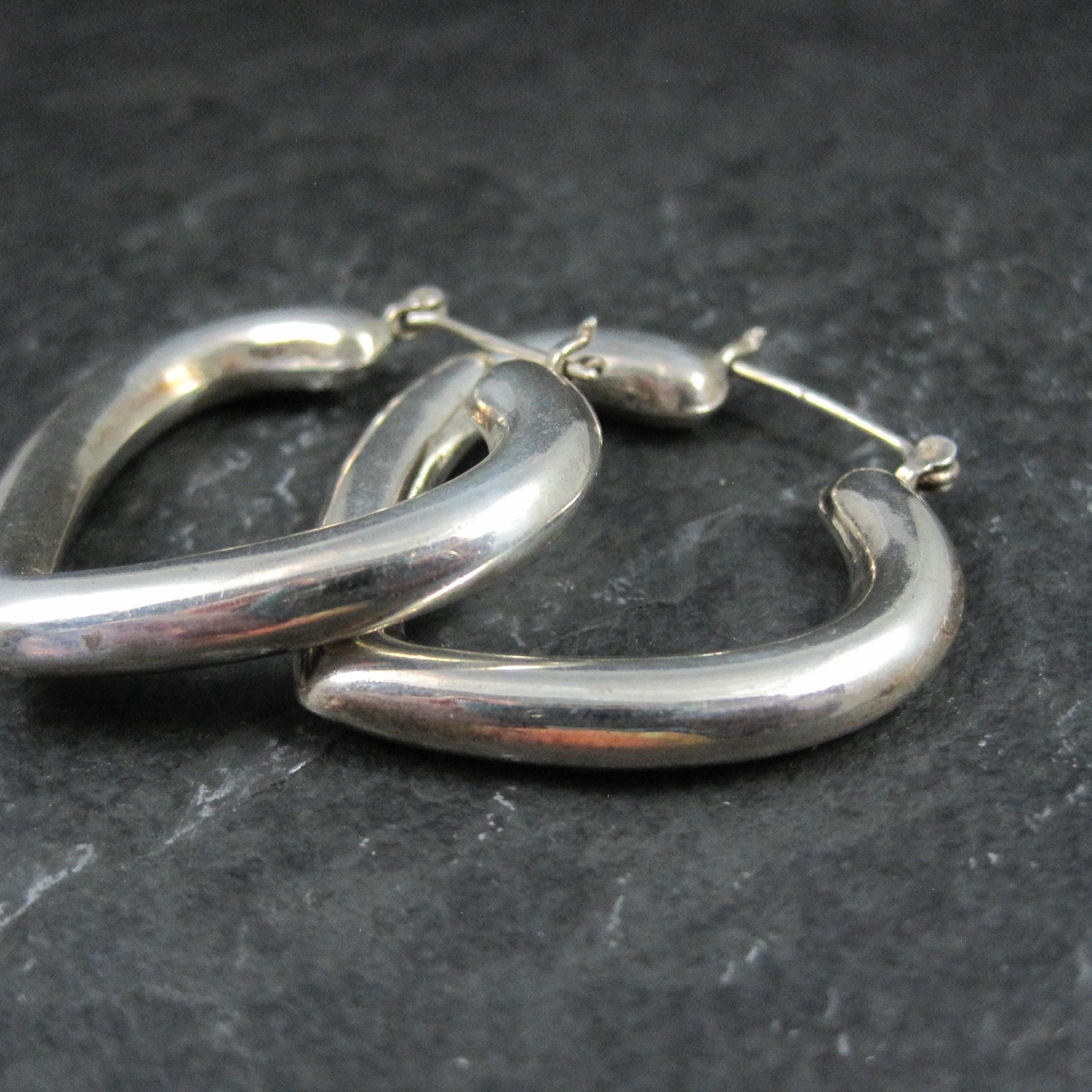 Large Vintage Sterling Silver Heart Latch Hoop Earrings