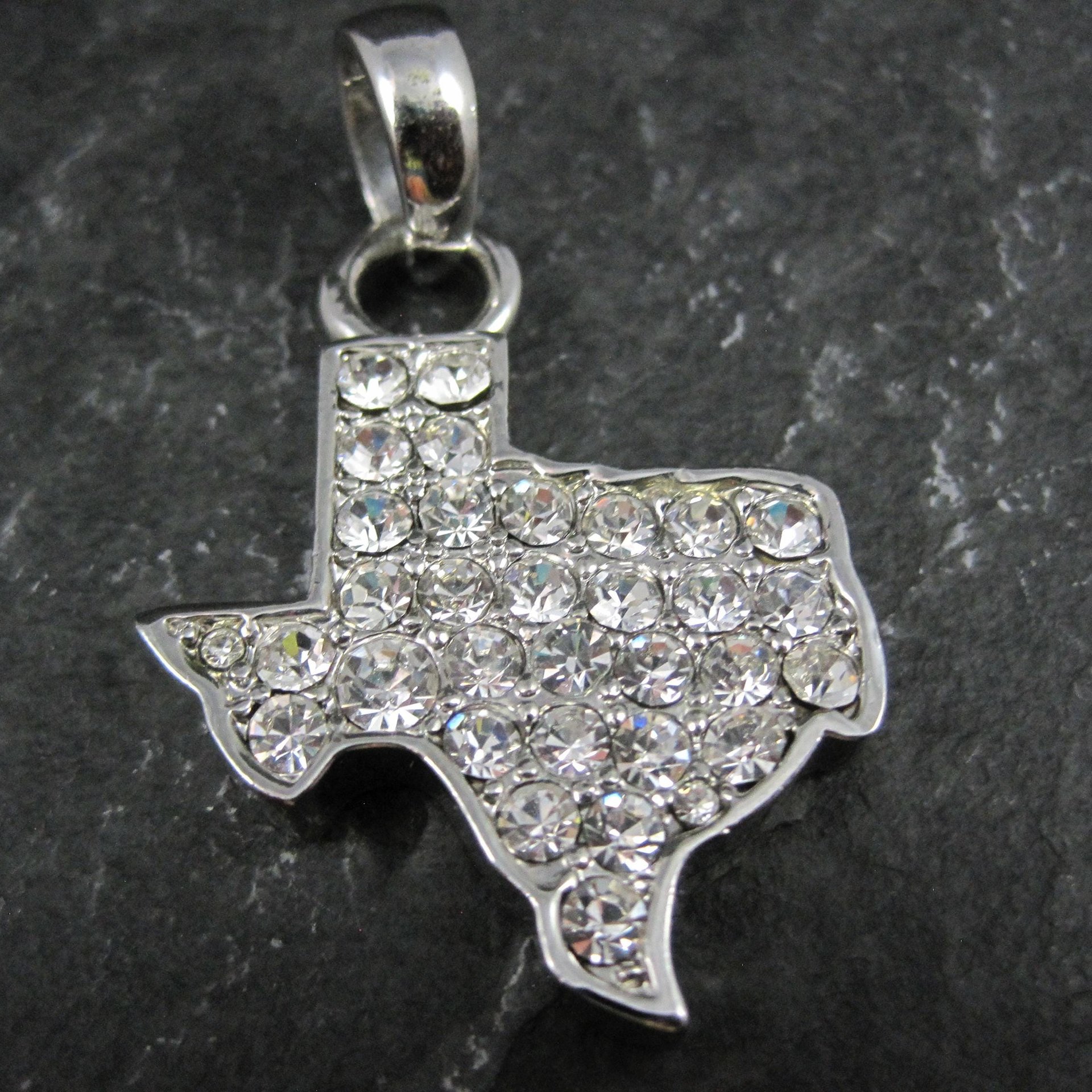 Silver Plated Rhinestone Texas Pendant
