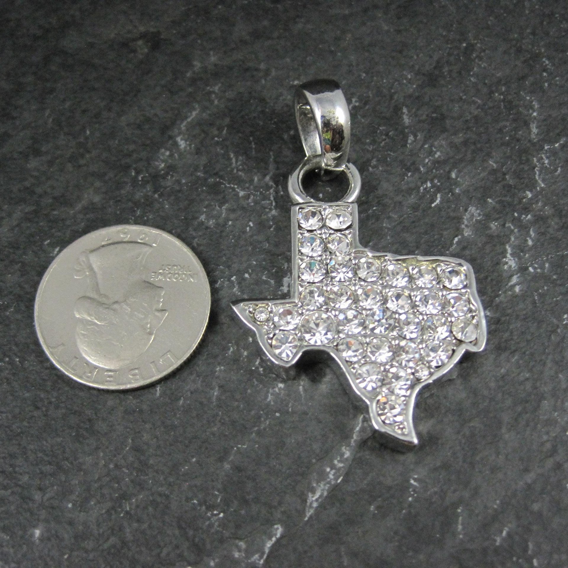 Silver Plated Rhinestone Texas Pendant
