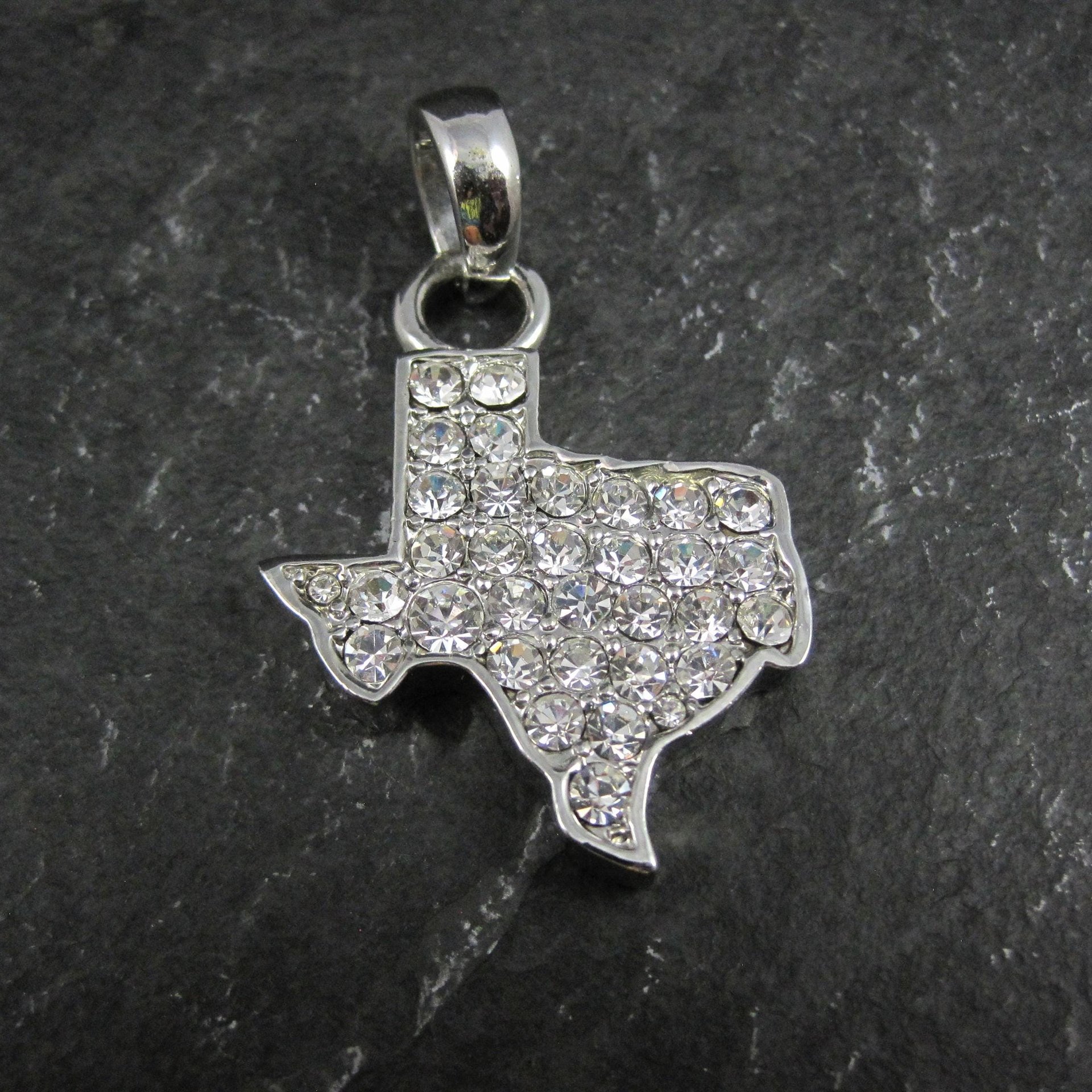 Silver Plated Rhinestone Texas Pendant