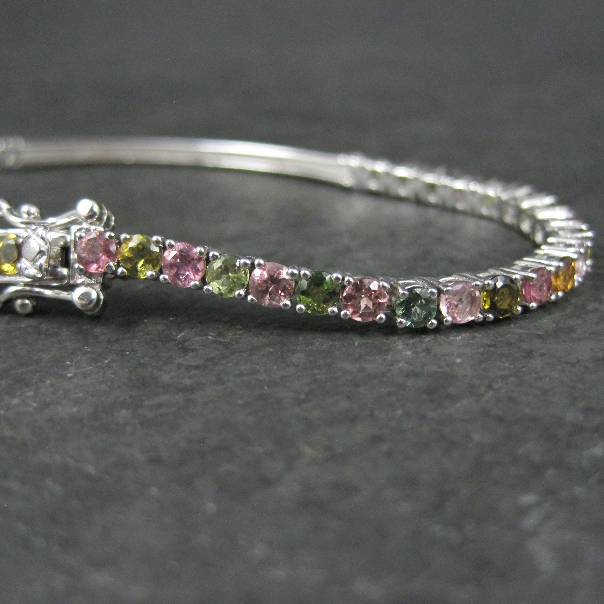 Sterling Silver Multi Colored Tourmaline Tennis Bracelet 7 Inches