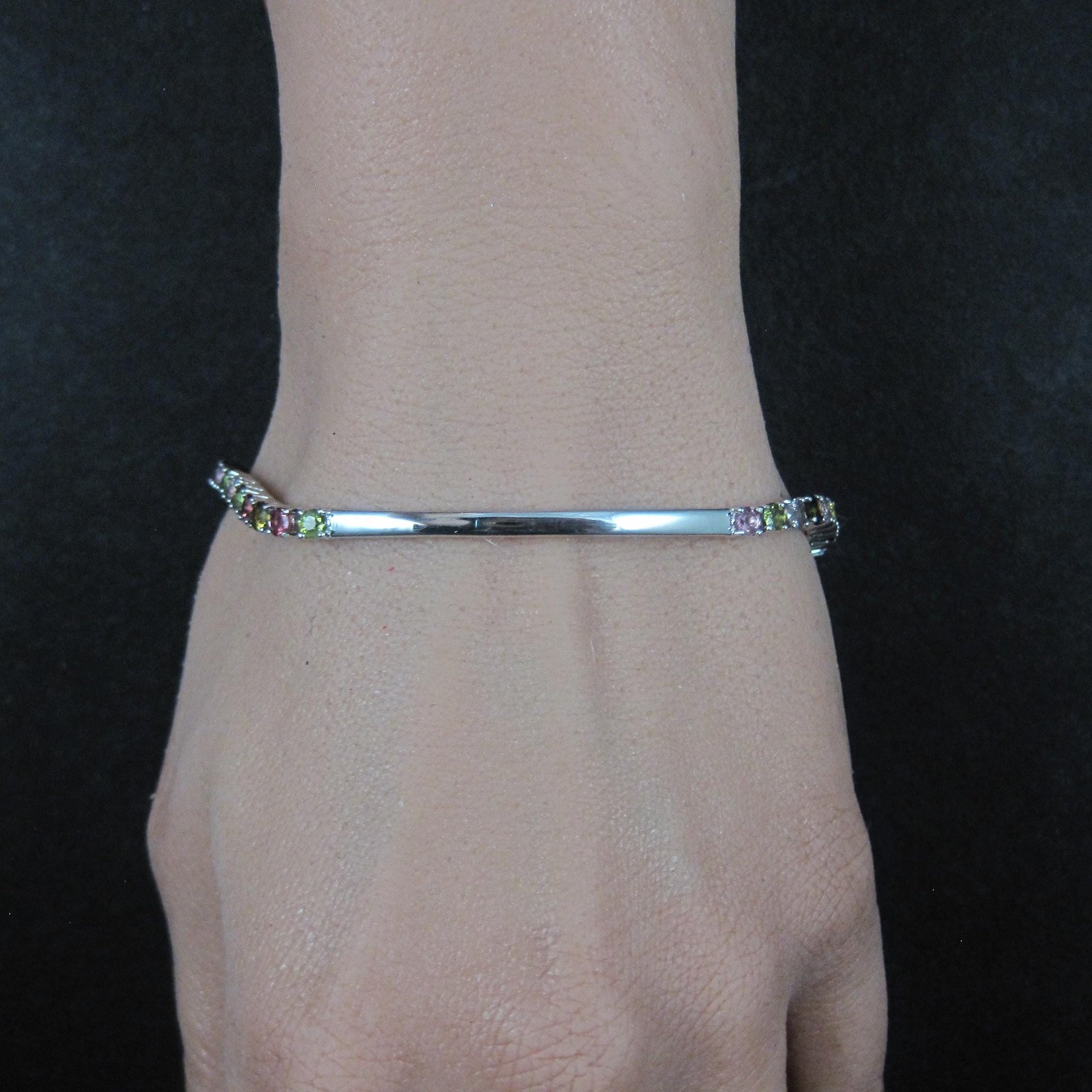 Sterling Silver Multi Colored Tourmaline Tennis Bracelet 7 Inches