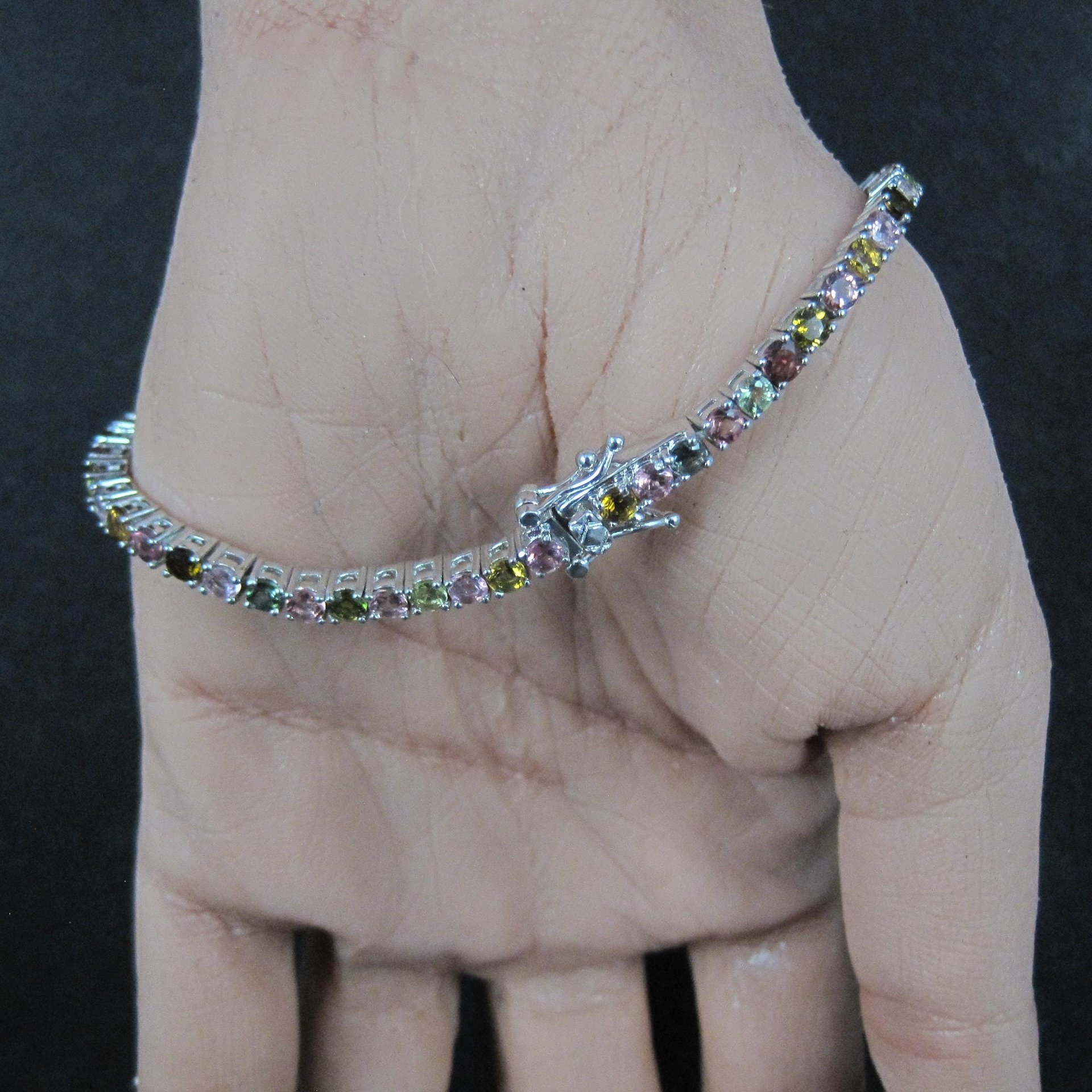 Sterling Silver Multi Colored Tourmaline Tennis Bracelet 7 Inches