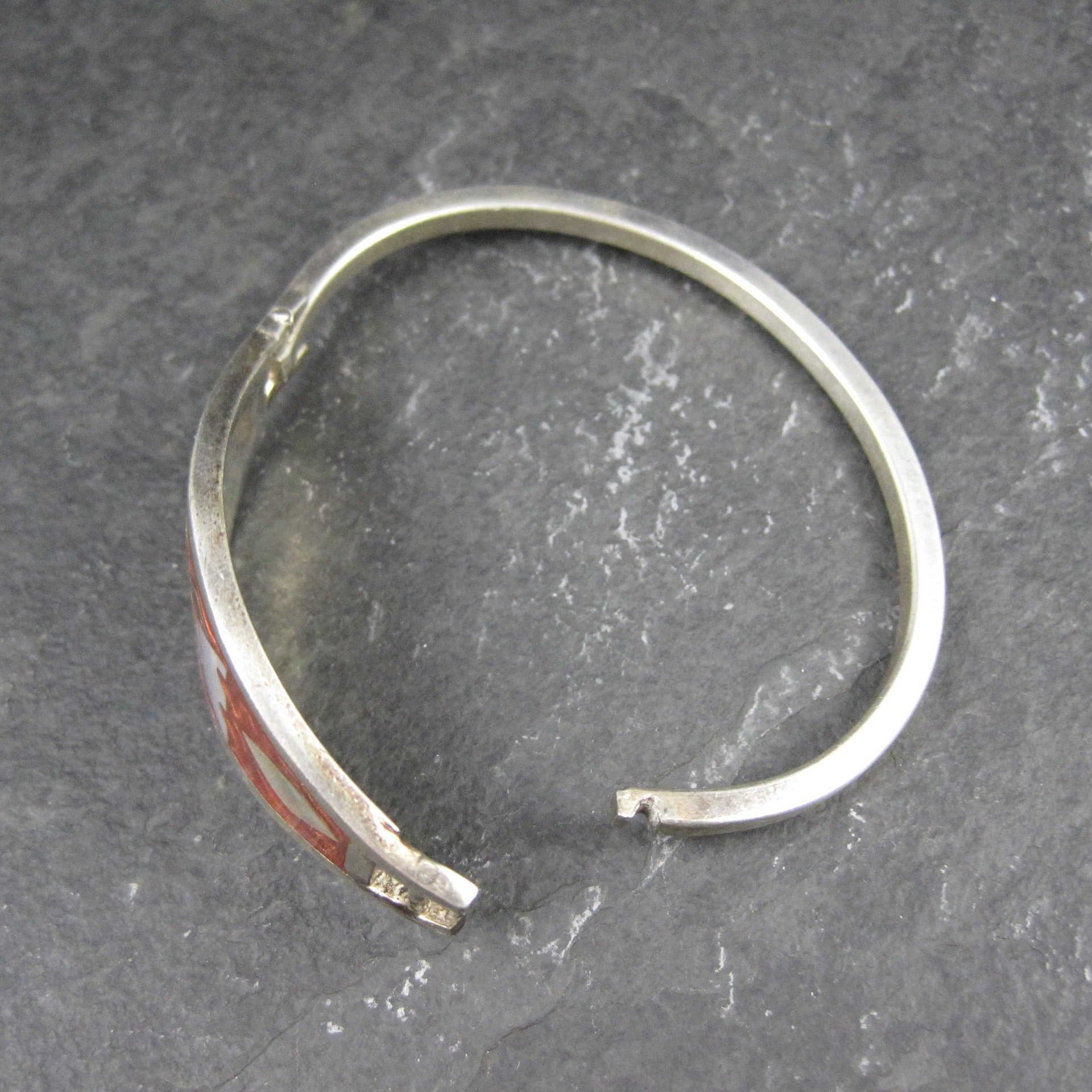 Small Alpaca Silver Mother of Pearl Butterfly Bangle Bracelet 5"
