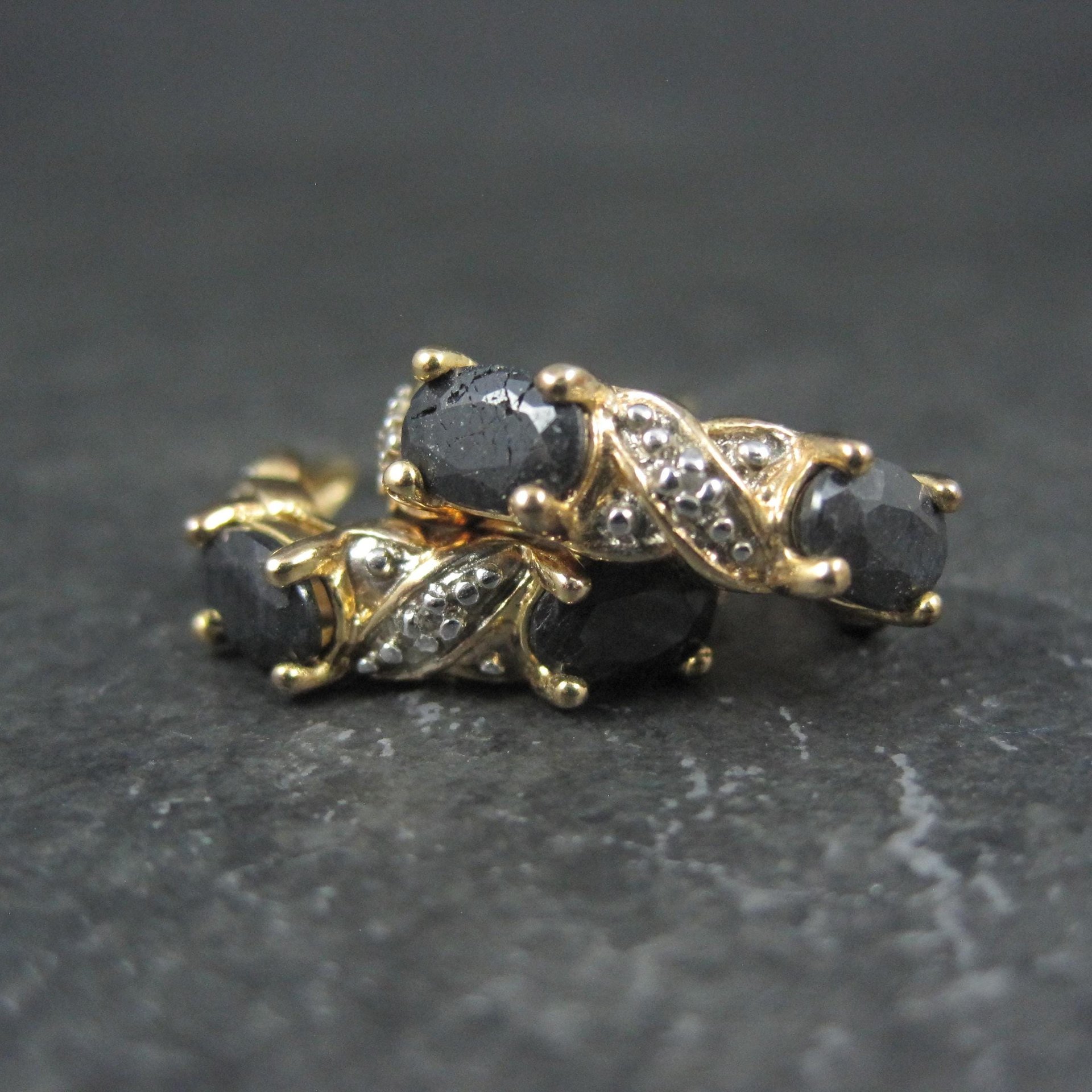 Gold Vermeil Sterling Silver Sapphire Diamond Earrings