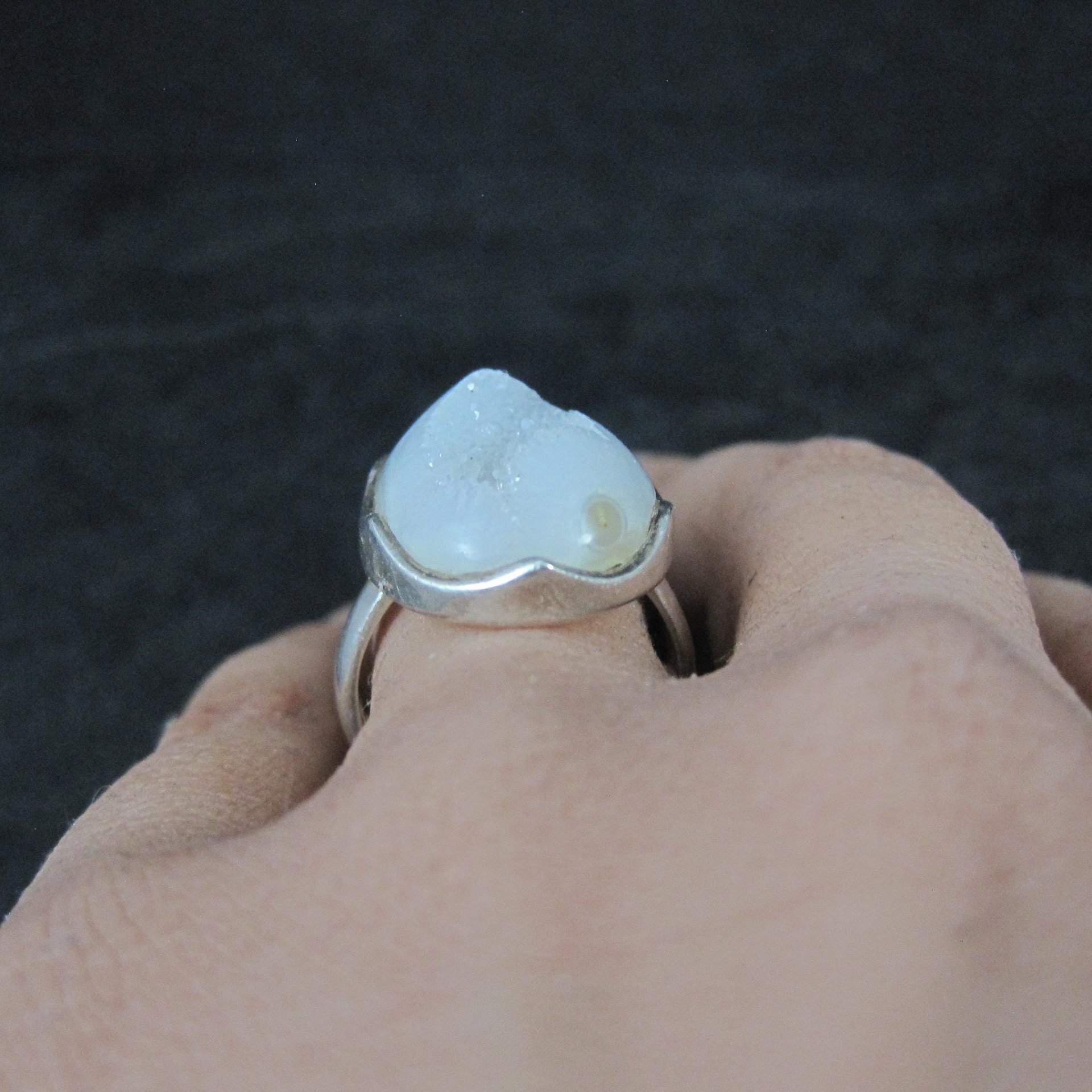 Sterling Silver White Druzy Quartz Ring Size 8