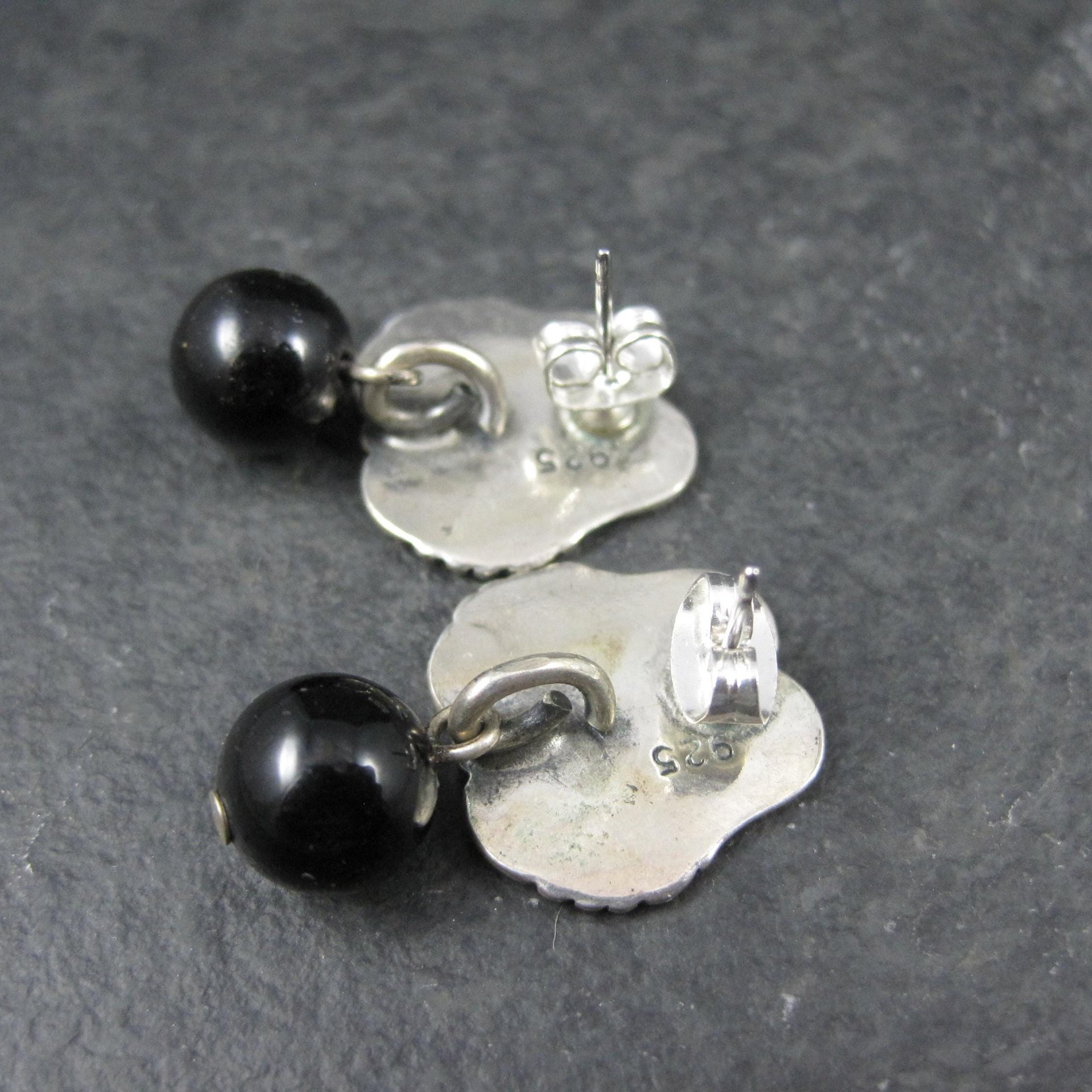 Vintage Sterling Silver Onyx Sphere Earrings