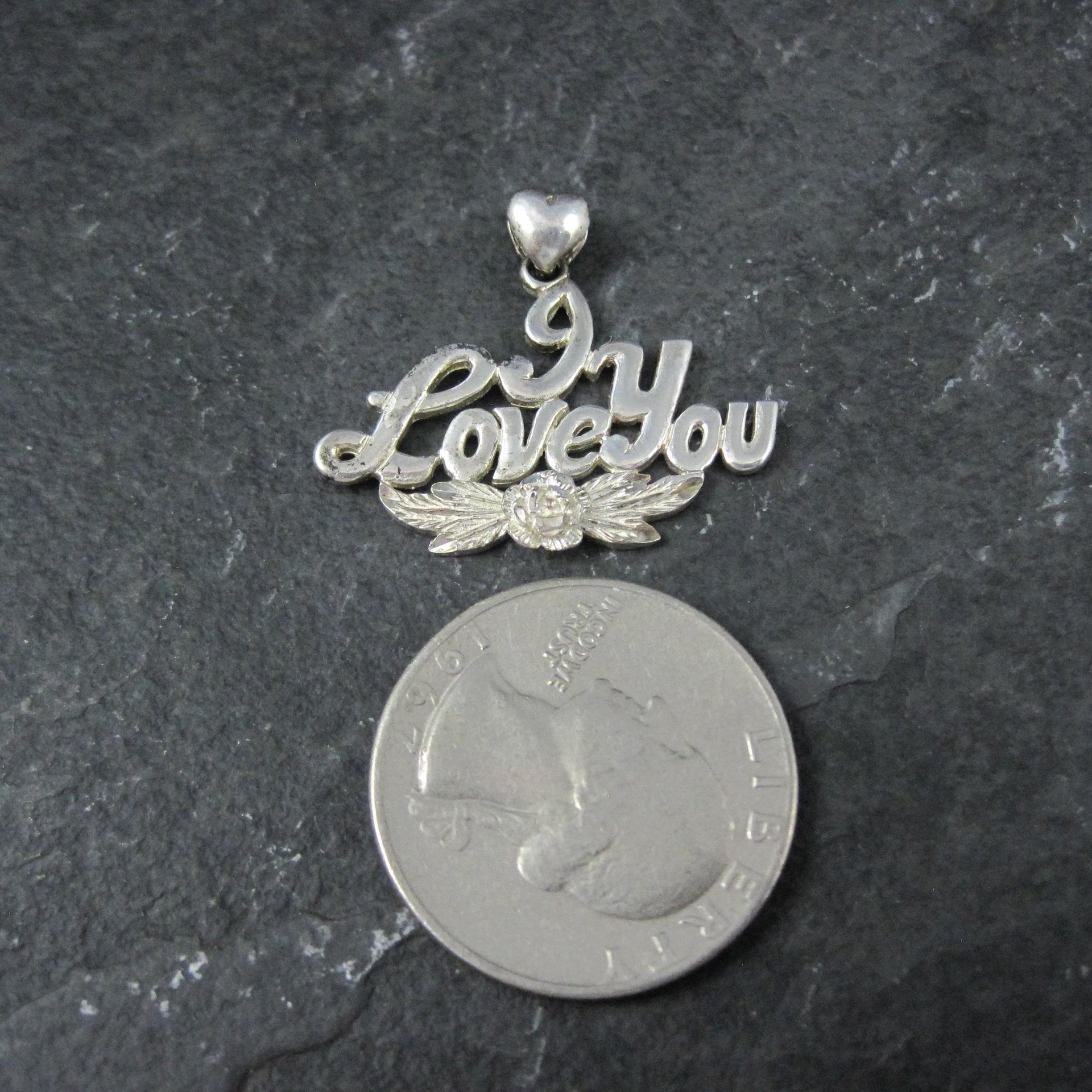 Vintage I Love You Pendant Sterling Silver