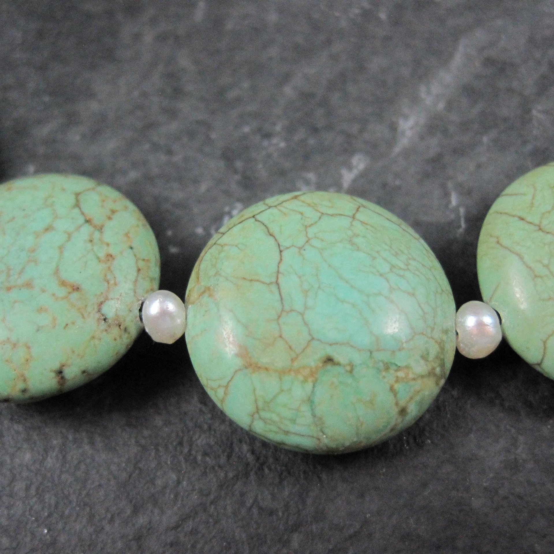 Cloud Mountain Green Turquoise and Pearl Necklace 17"