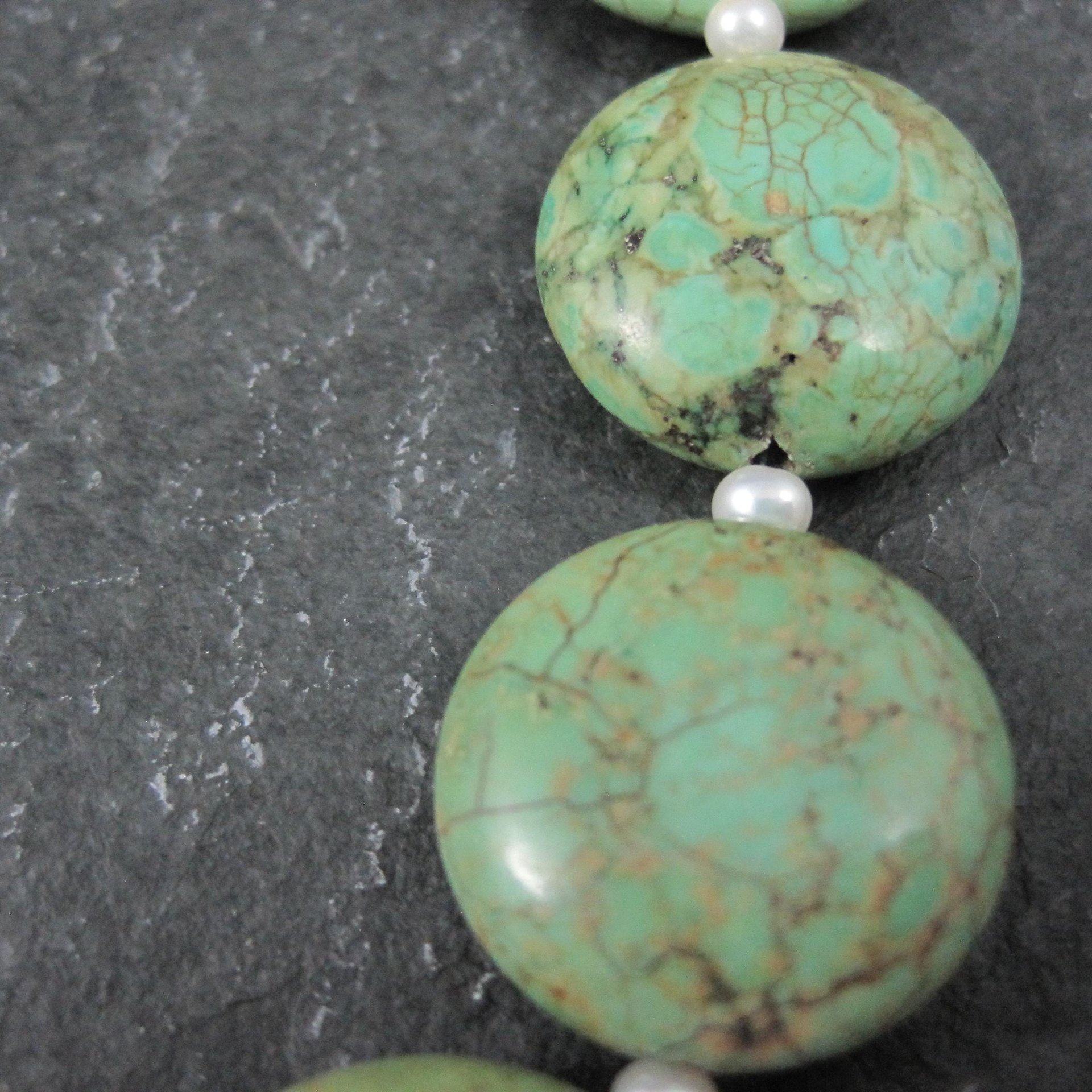 Cloud Mountain Green Turquoise and Pearl Necklace 17"