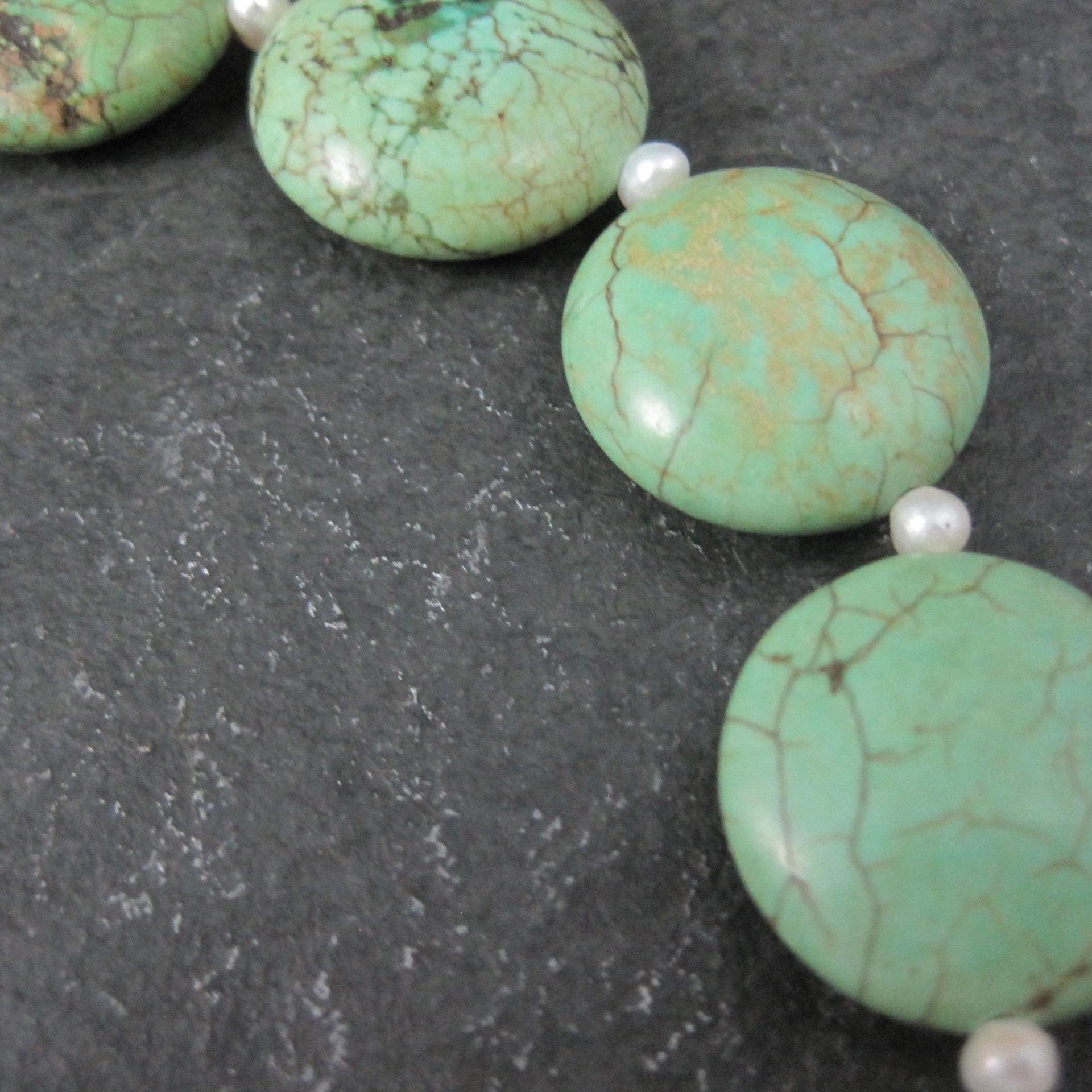 Cloud Mountain Green Turquoise and Pearl Necklace 17"