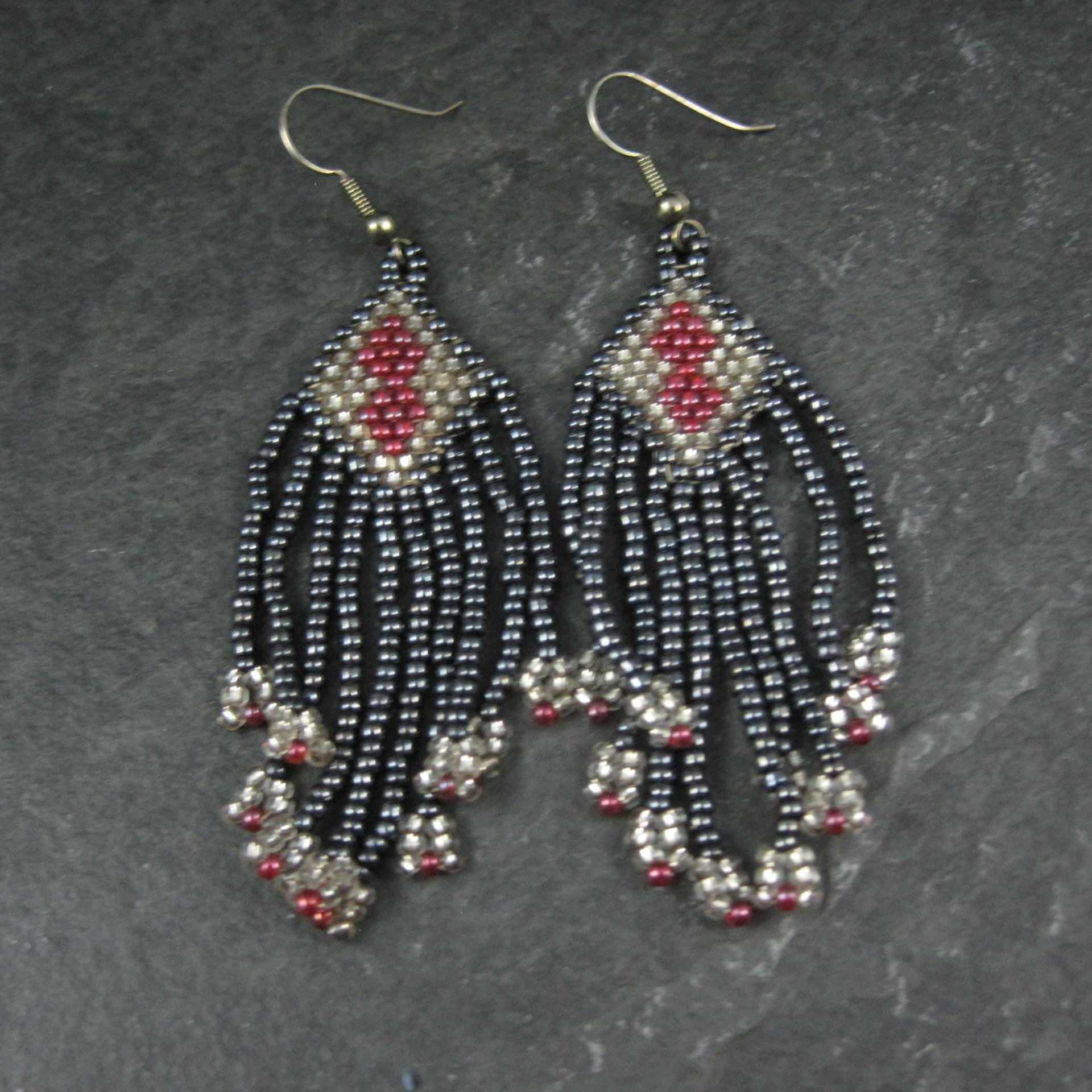Vintage Red & Black Beaded Earrings