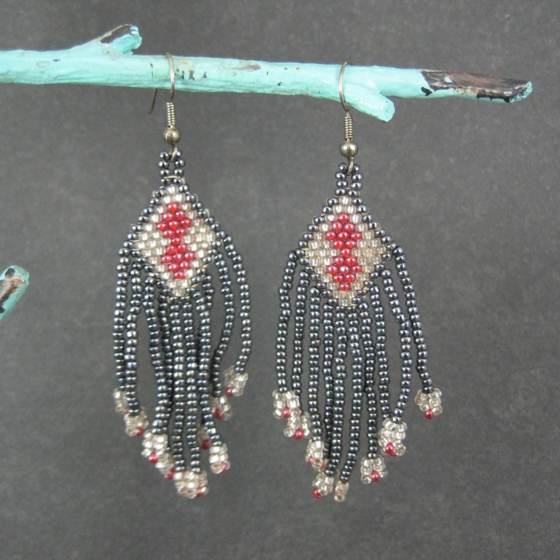 Vintage Red & Black Beaded Earrings