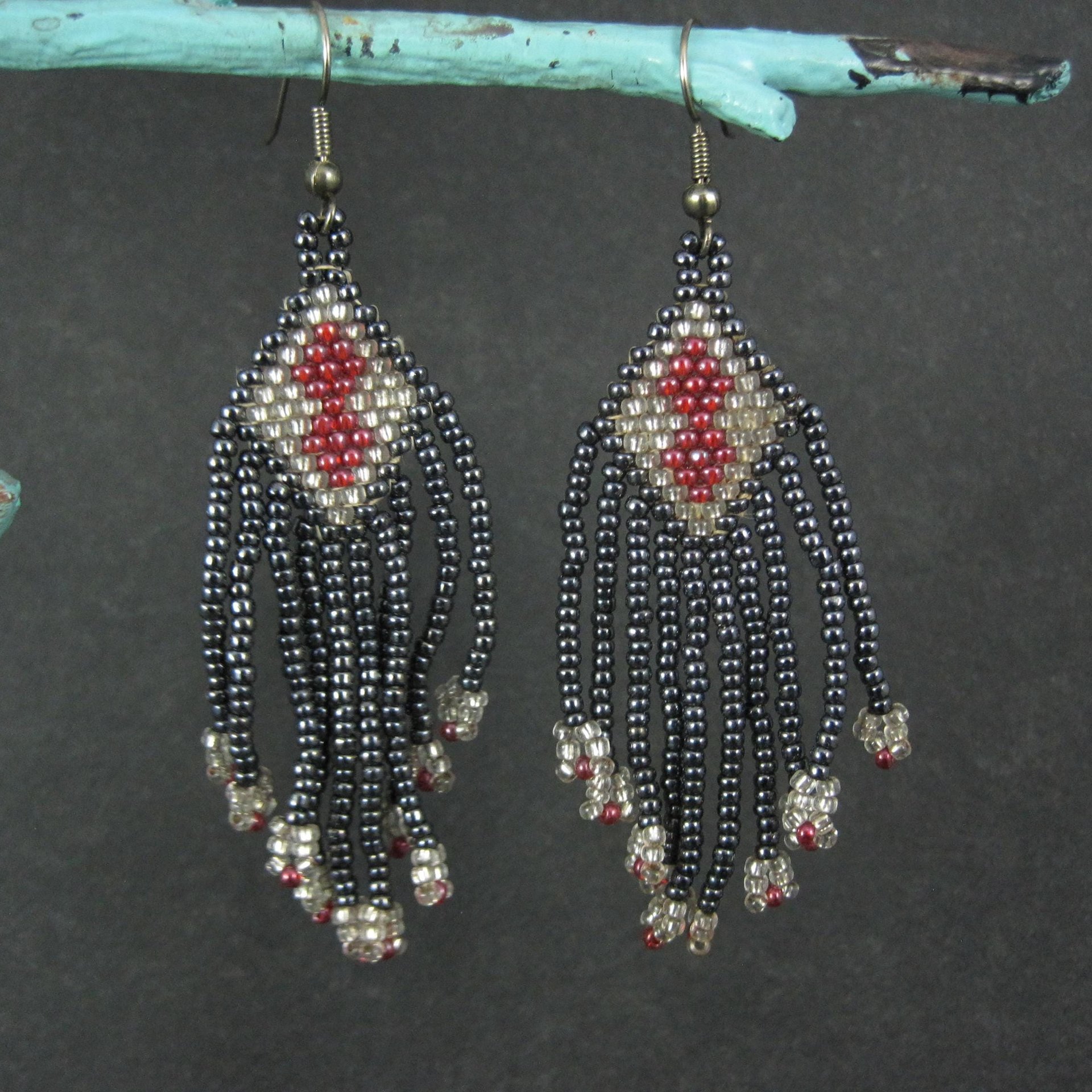 Vintage Red & Black Beaded Earrings